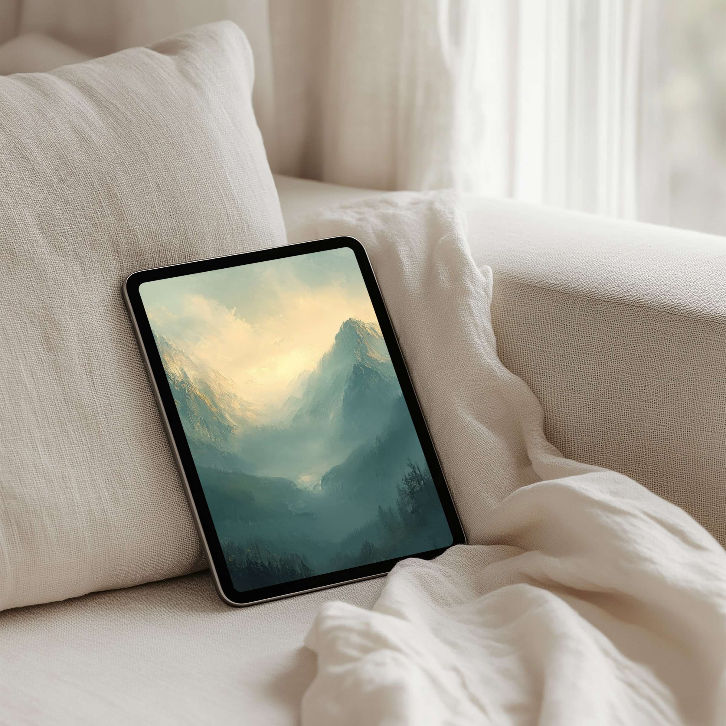 Serene mountain landscape iPad background for instant download offers elegance and mindfulness for any Samsung or Android tablet use