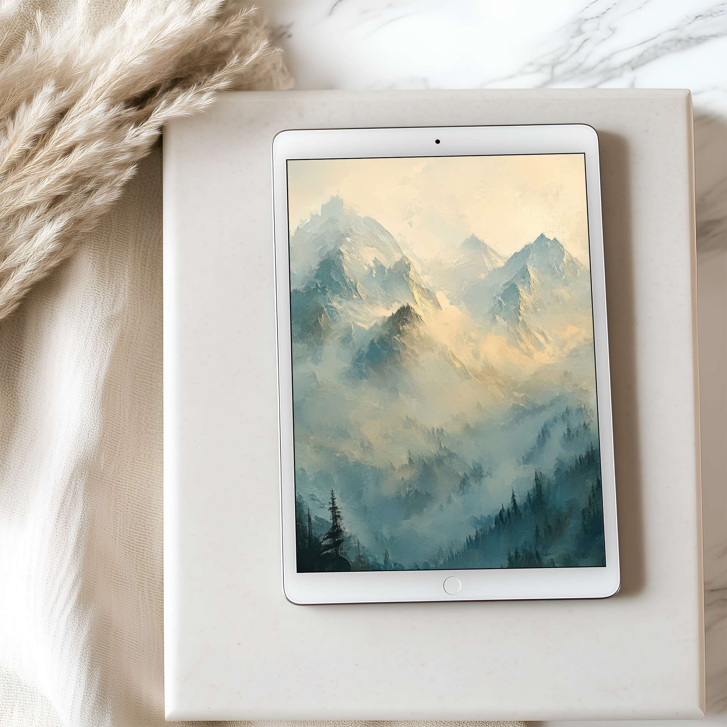 Mystical mountain scene tablet wallpaper on an iPad offers high resolution serenity and elegance for digital download and device harmony