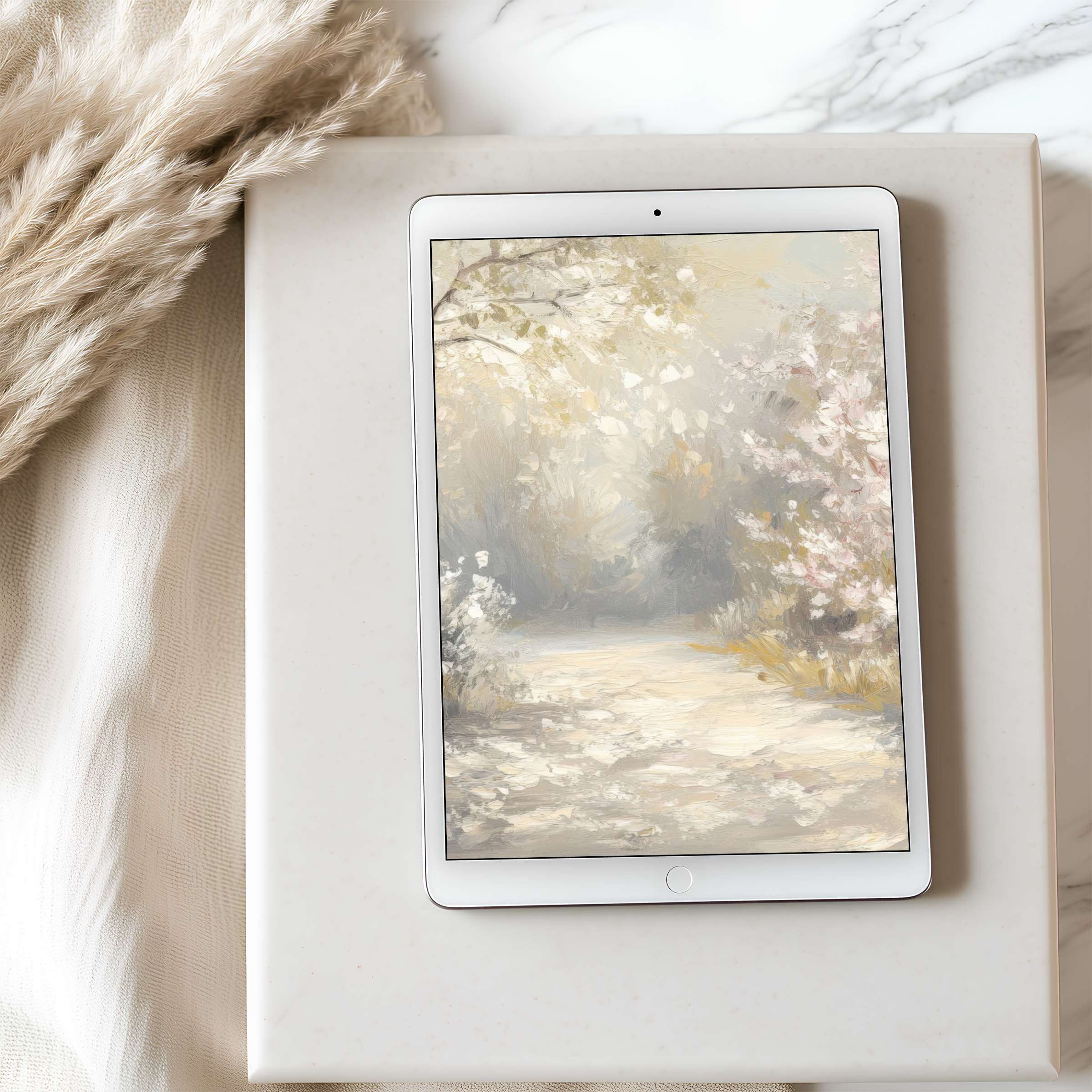 Elegant tablet wallpaper featuring a calming pastel landscape, perfect for iPad and Android tablets, available in high resolution download