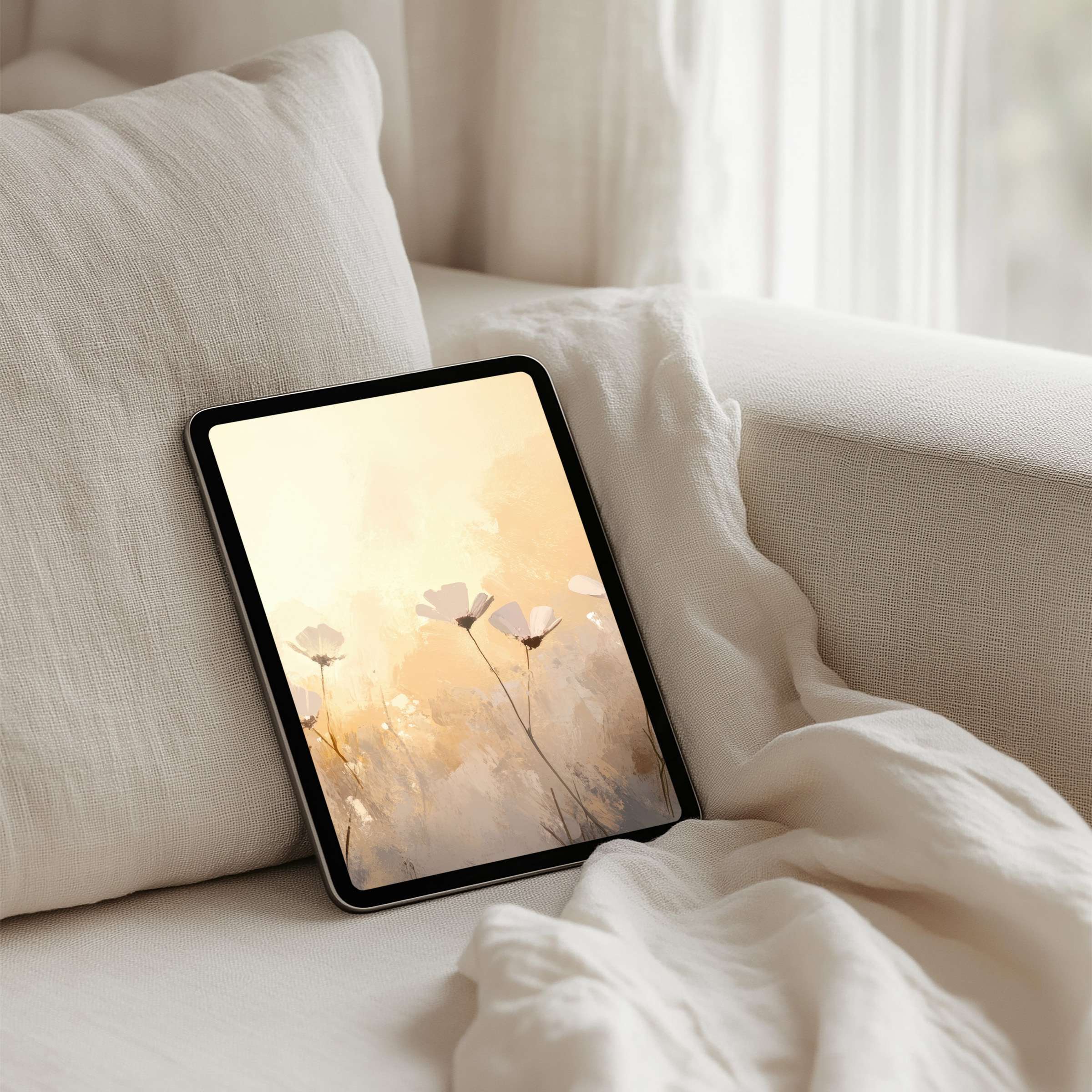 Elegant iPad background featuring soft floral design, perfect for tablet screens, offering instant download for mindful inspiration