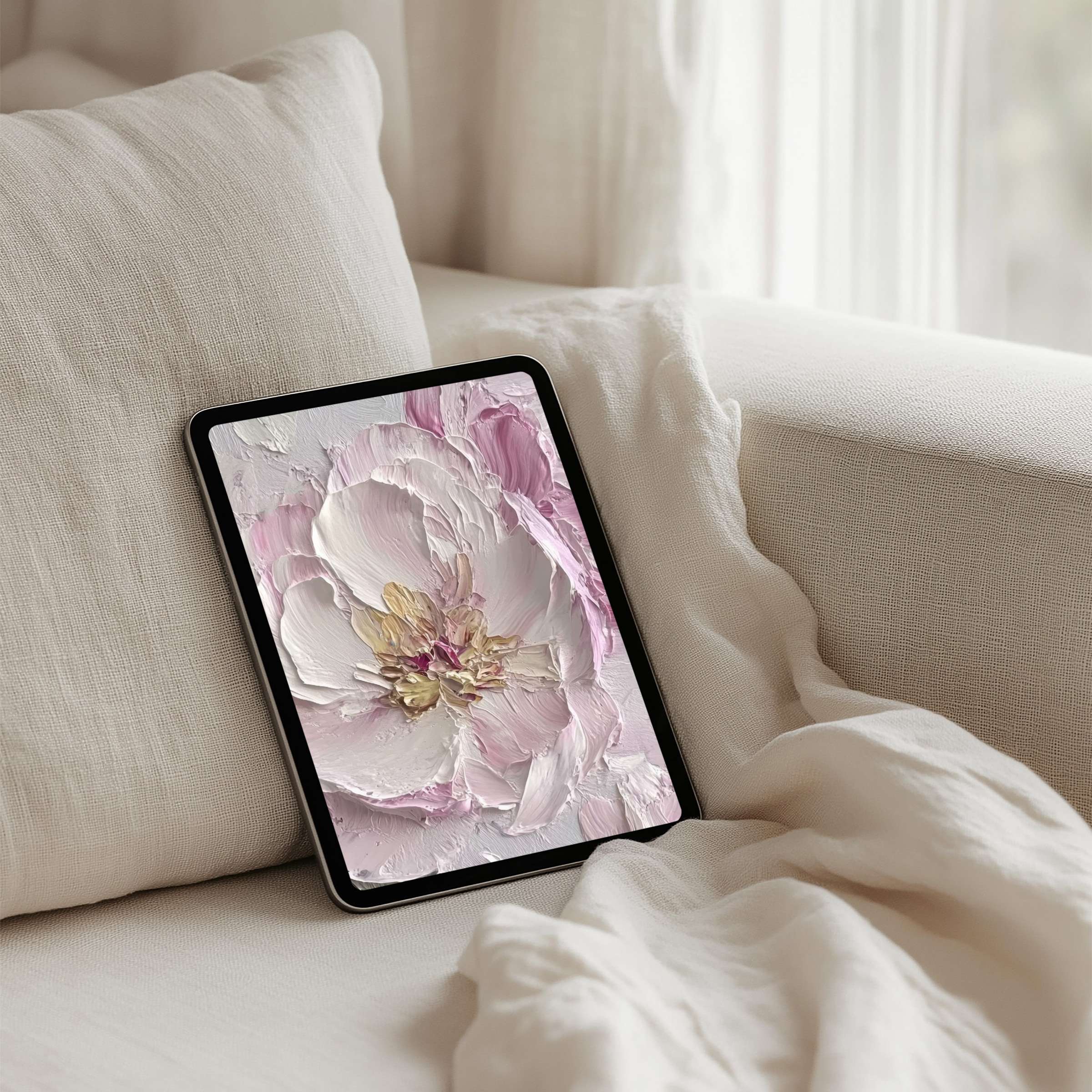 Elegant floral iPad background for instant download brings calm inspiration to your tablet with soft pink hues and textured beauty