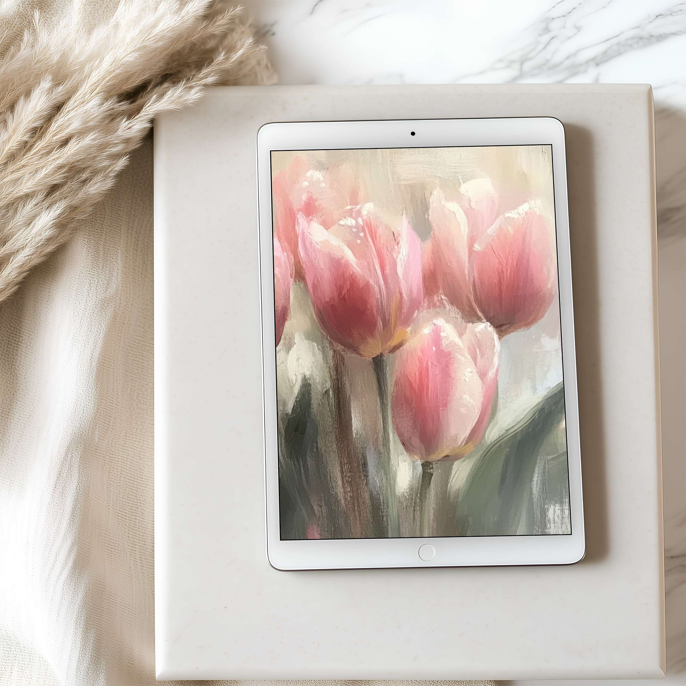 Elegant pink tulip tablet wallpaper in high resolution offers serene beauty, perfect for iPad or Android tablets, instant download