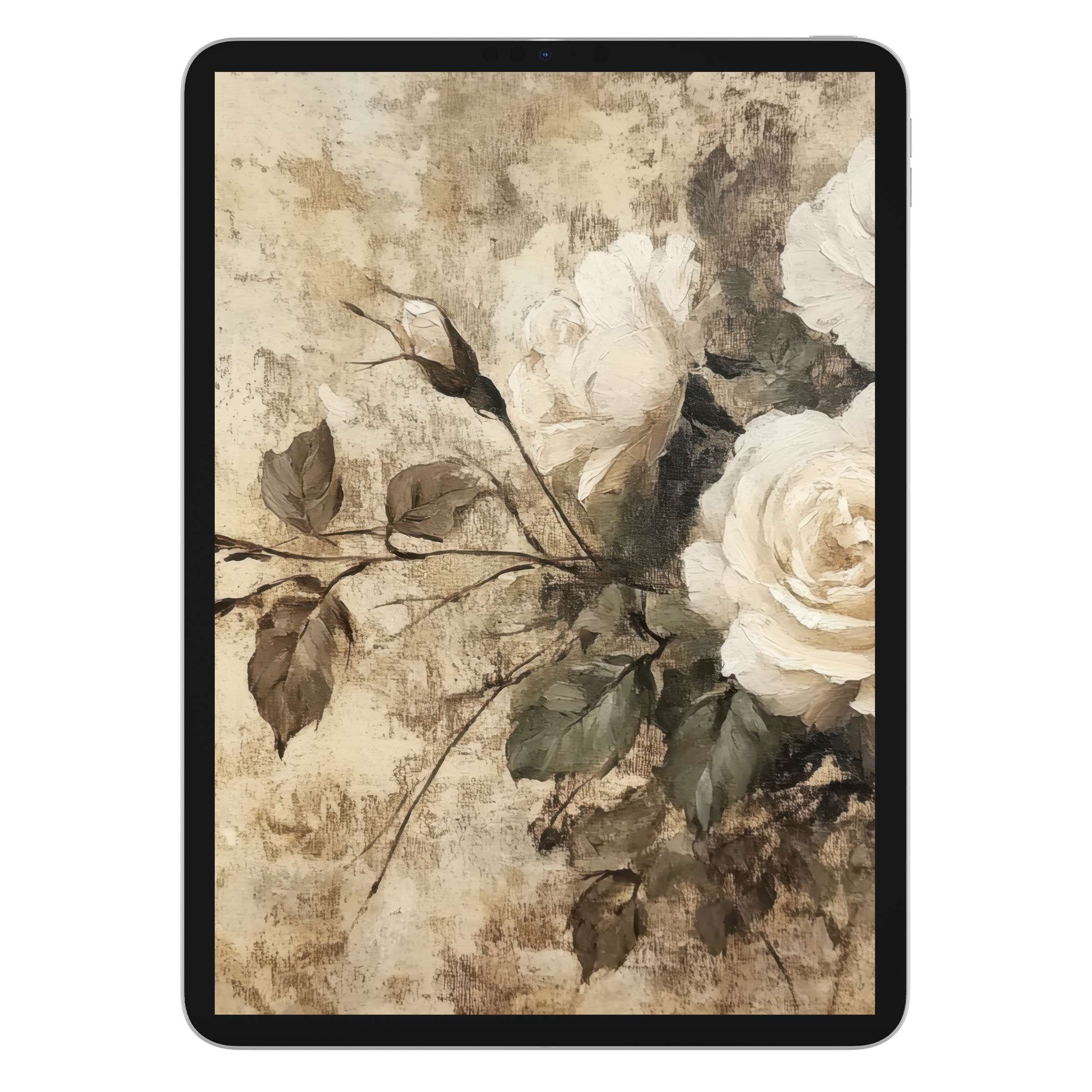 Elegant spring iPad wallpaper in a vintage floral style, perfect tablet background for digital download and serene aesthetics