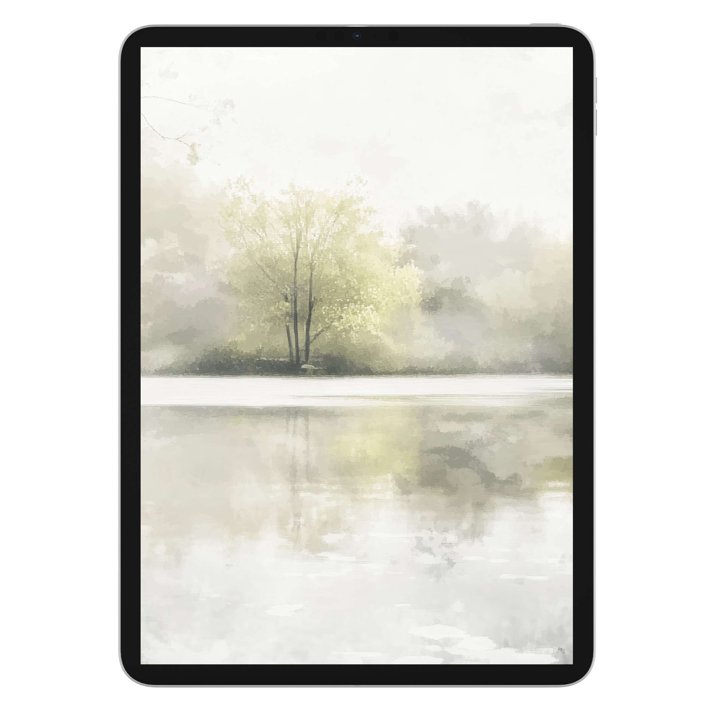 Spring iPad wallpaper featuring a serene watercolor landscape as a tablet background; enjoy this calming digital download for elegance and peace