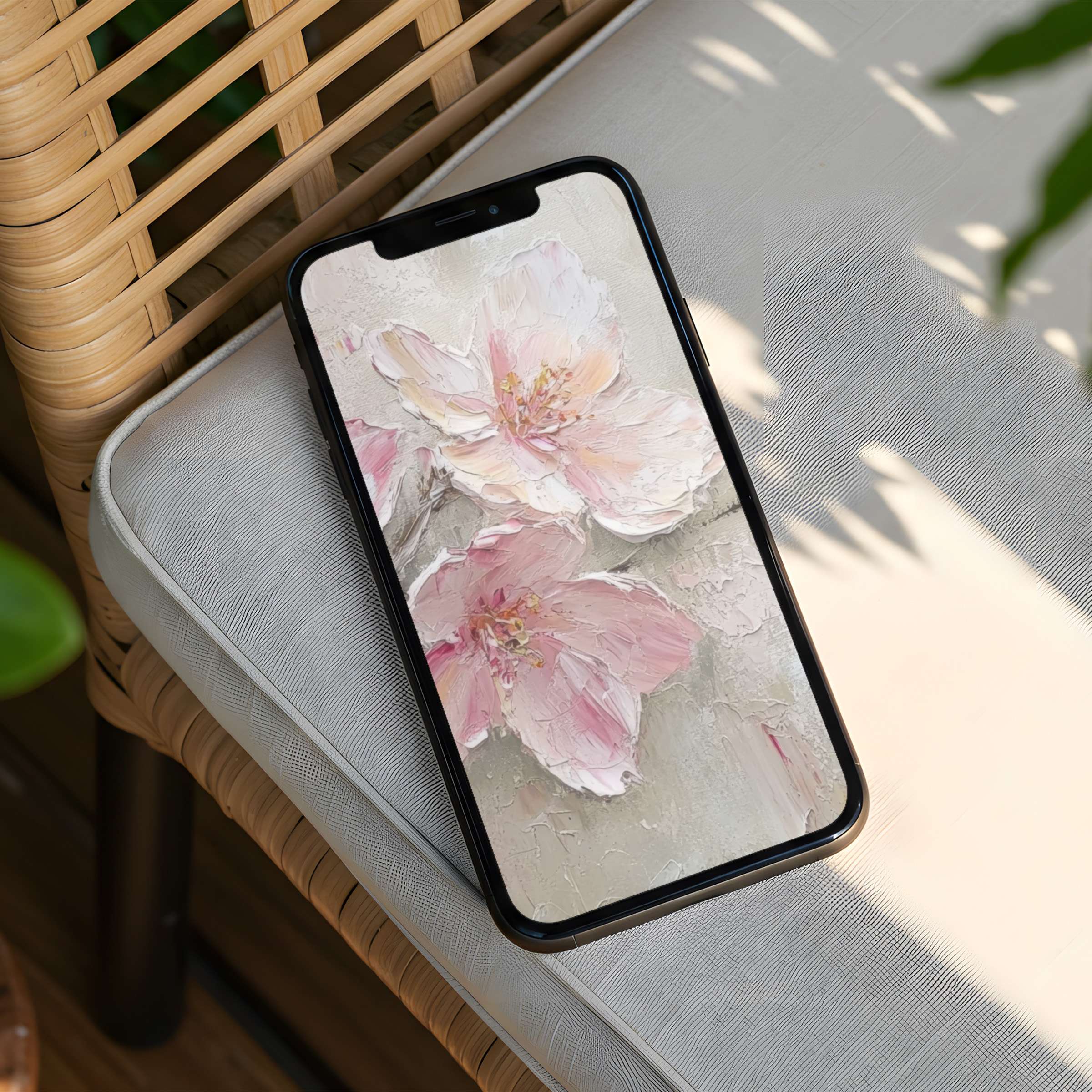 Elegant floral iPhone background with soft pink blossoms inspires calm and mindfulness; perfect for phone instant download