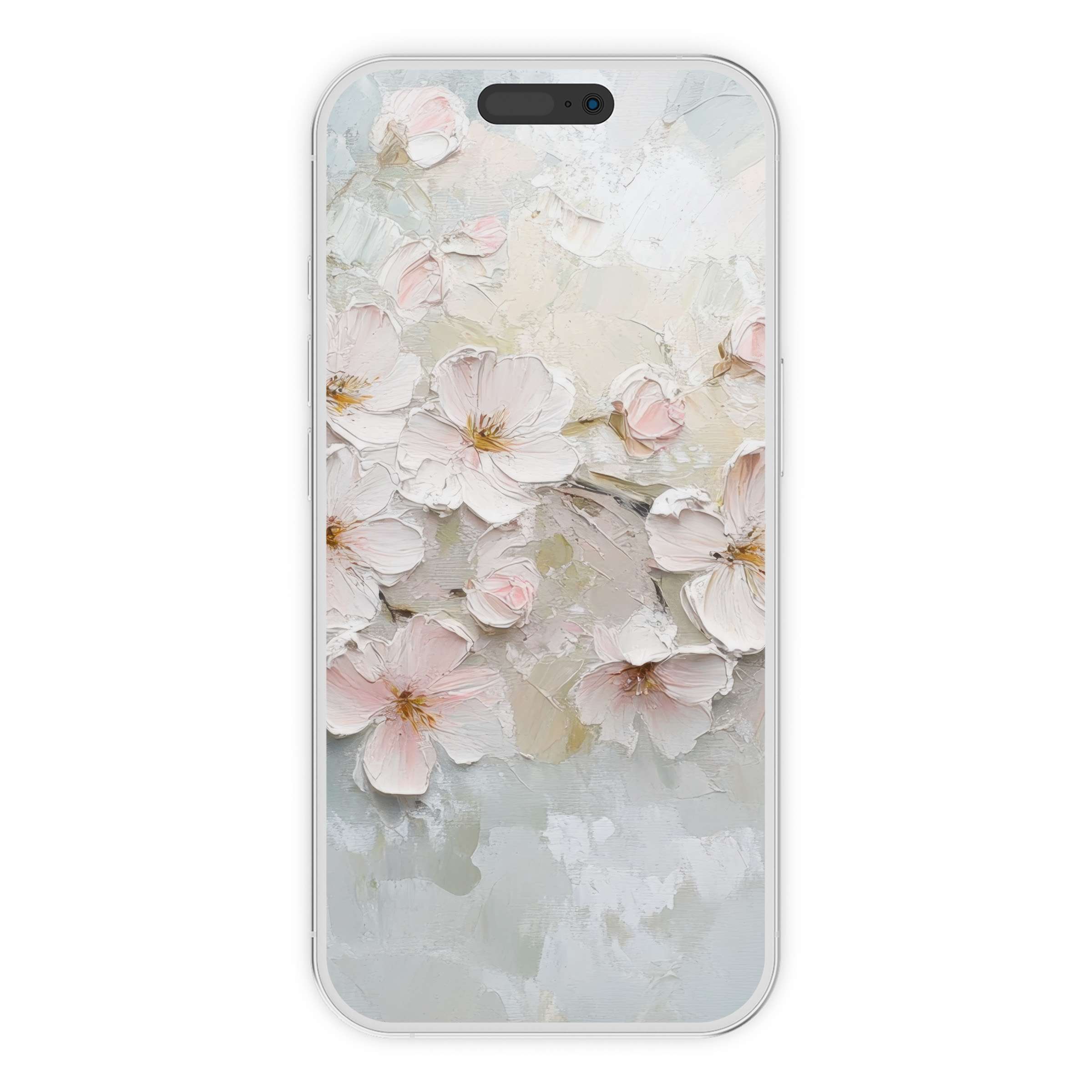 Elegant spring iPhone wallpaper download with textured cherry blossoms in pastel hues for a serene phone background suitable for iPhone and Android