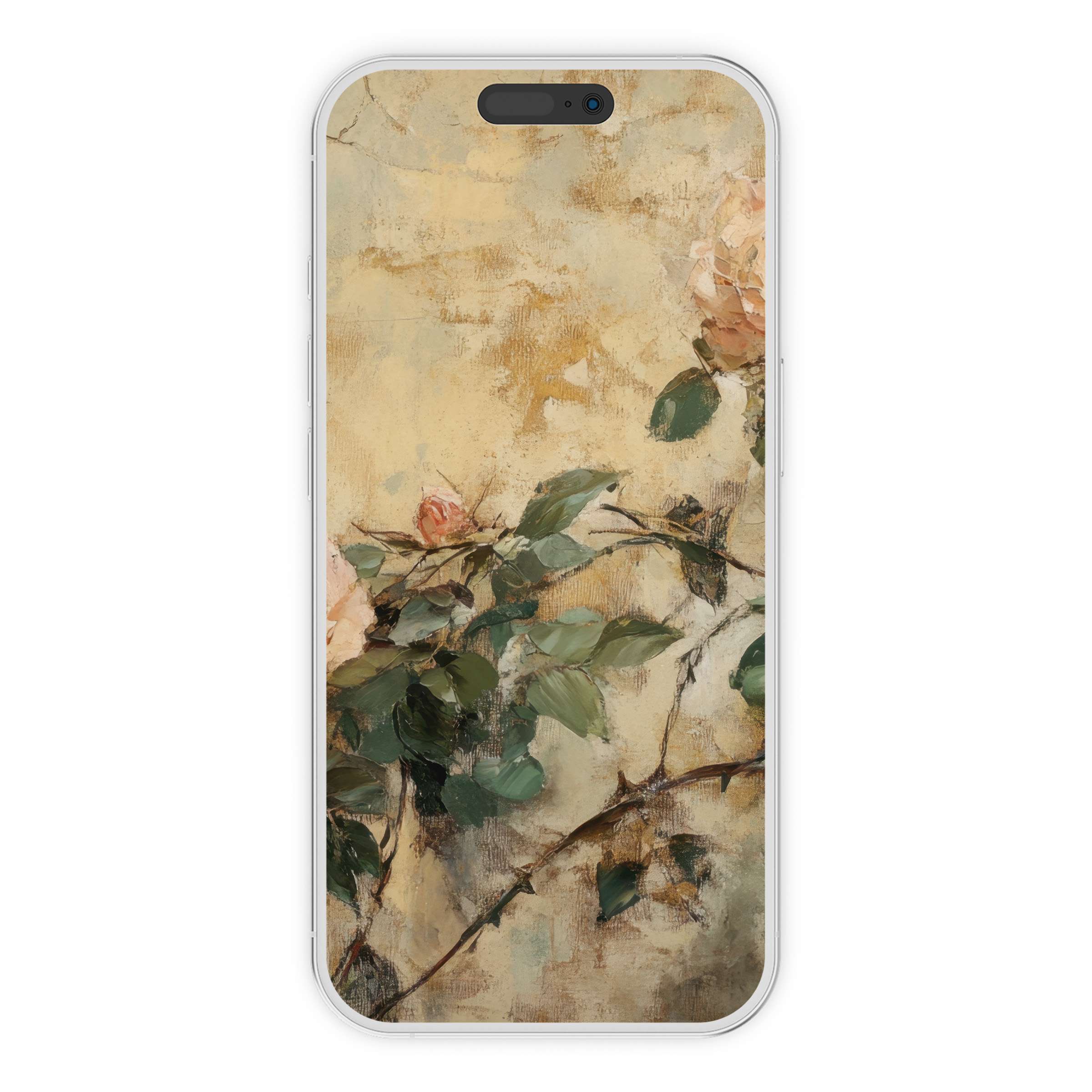 Elegant spring iPhone wallpaper with floral art in soft earth tones for a serene phone background digital download available