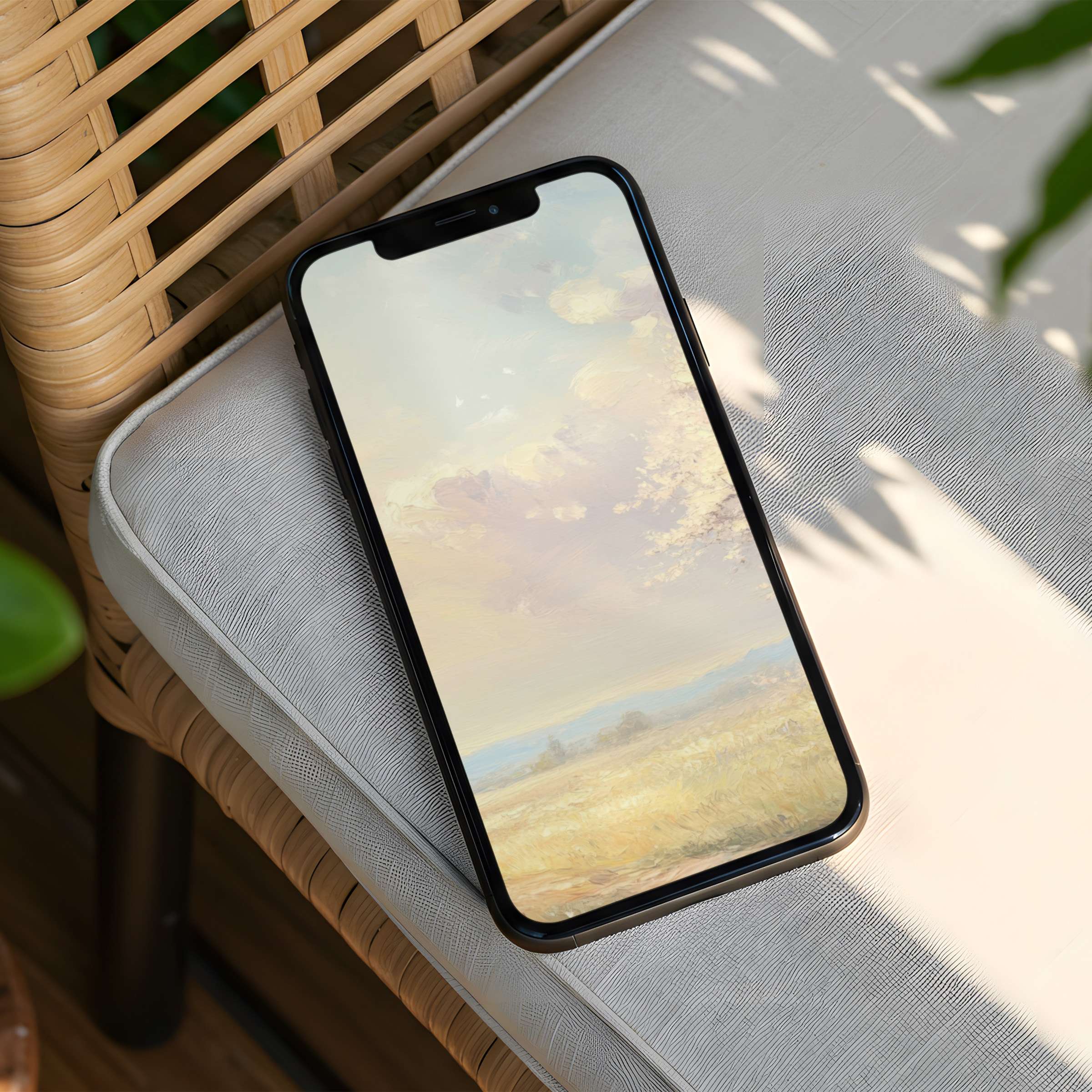 Elegant iPhone background featuring serene pastel landscape art enhances mindfulness with instant download for all phone types