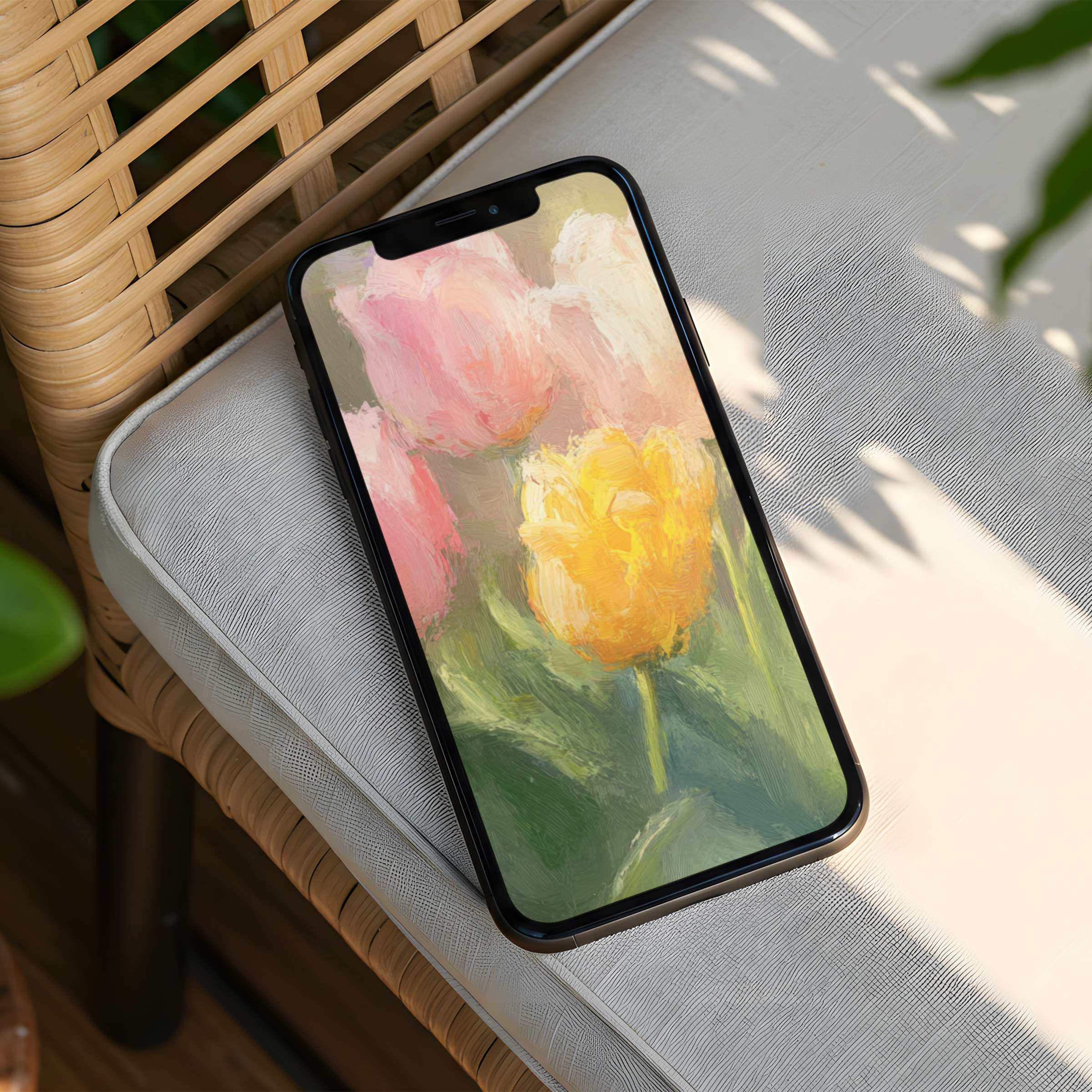 Elegant iPhone background featuring serene pastel tulips captures calm and mindfulness perfect for instant download on any phone