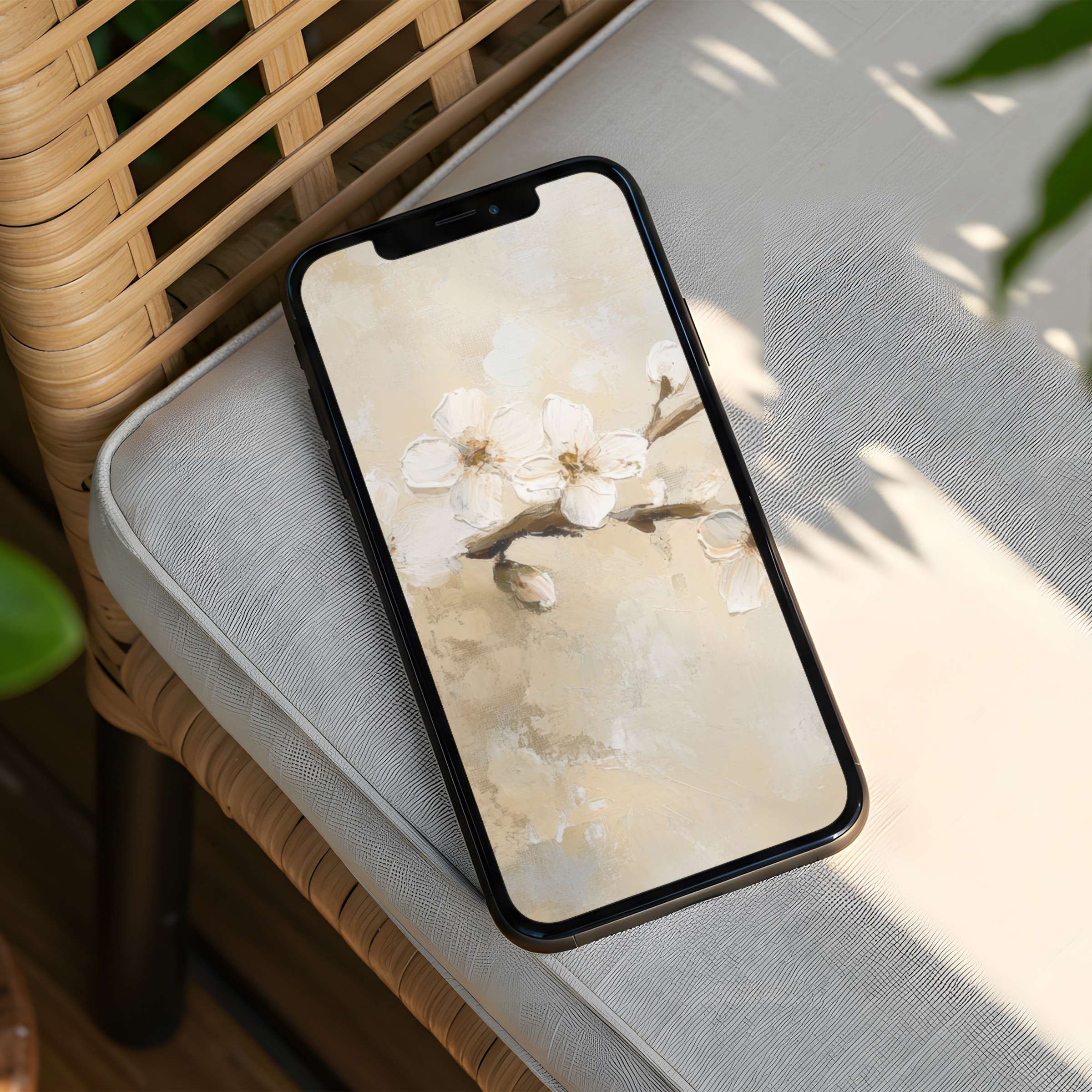 Elegant floral iPhone background in soft beige tones for instant download bringing calm and mindfulness to your phone's screen