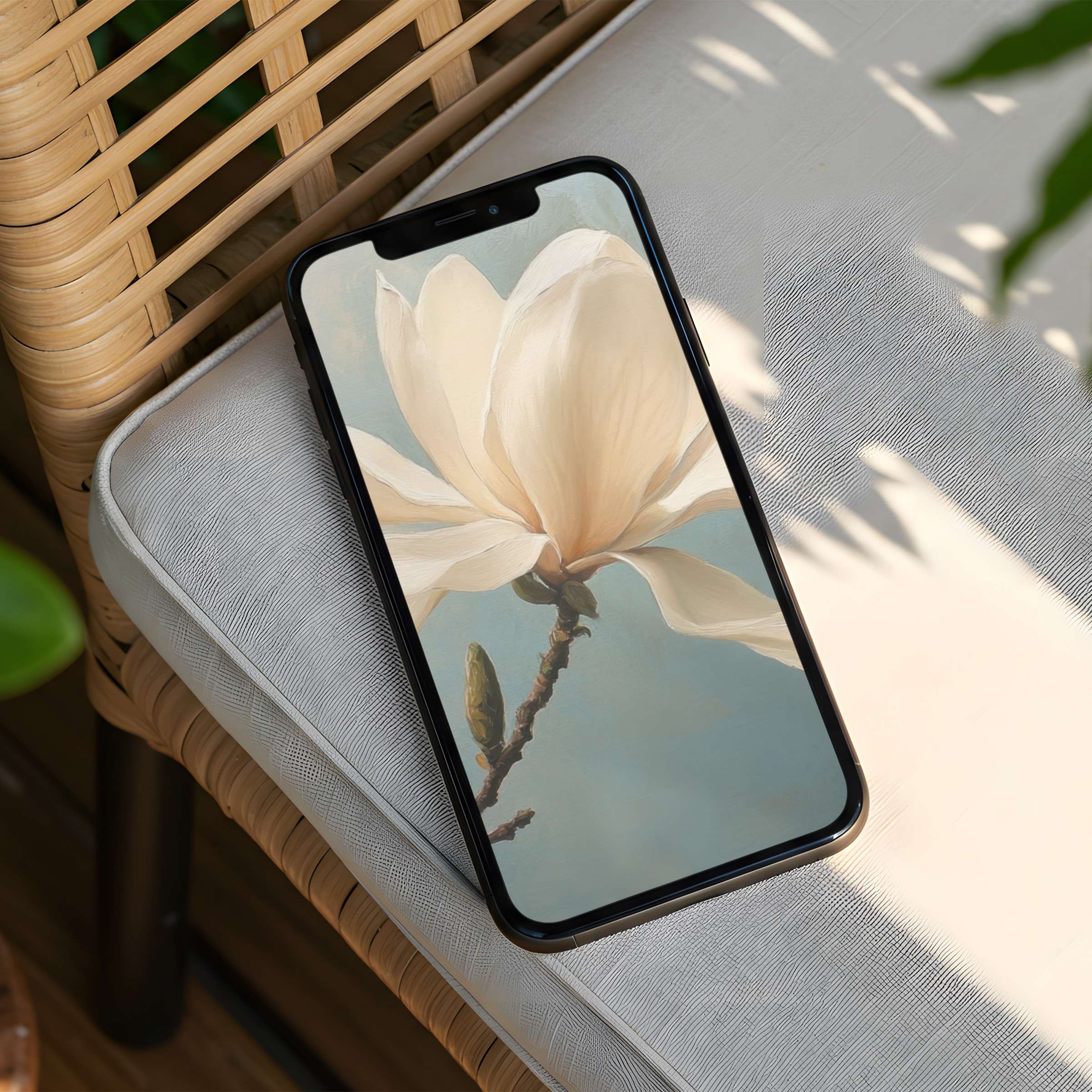 Elegant magnolia blossom painted with soft tones for a calming iPhone background instant download fits any phone mood enhancer