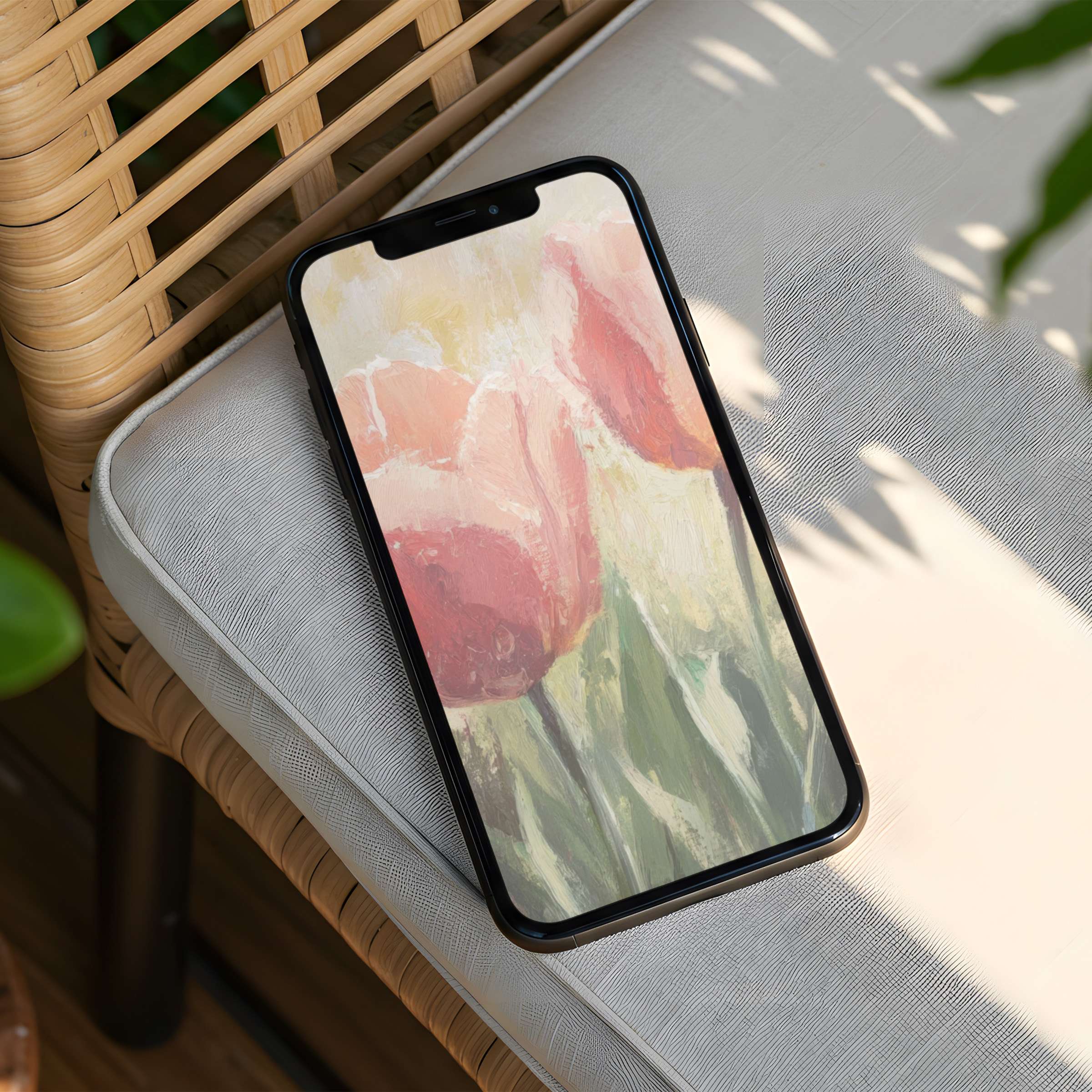 Elegant tulip art iPhone background in soft pastels offers calm and inspiration perfect for instant download on any phone