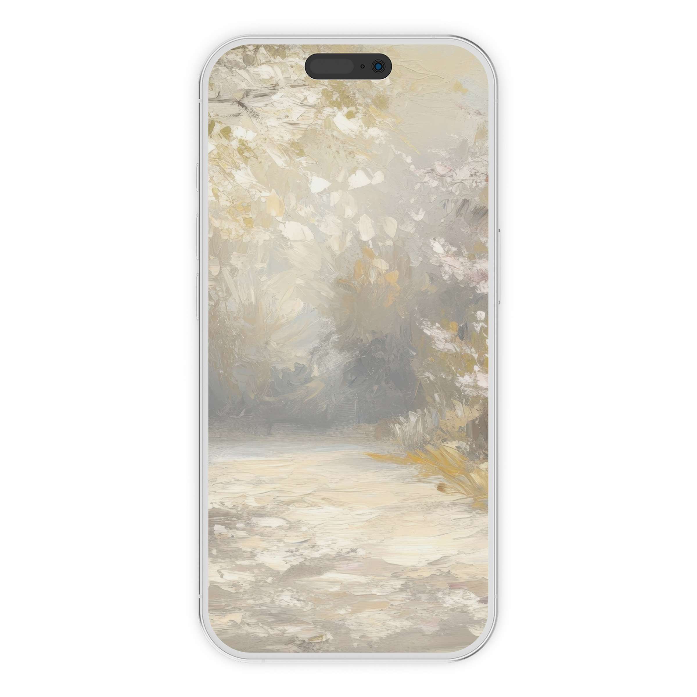 Serene spring iPhone wallpaper with soft, muted hues and impressionistic nature design, perfect phone background digital download