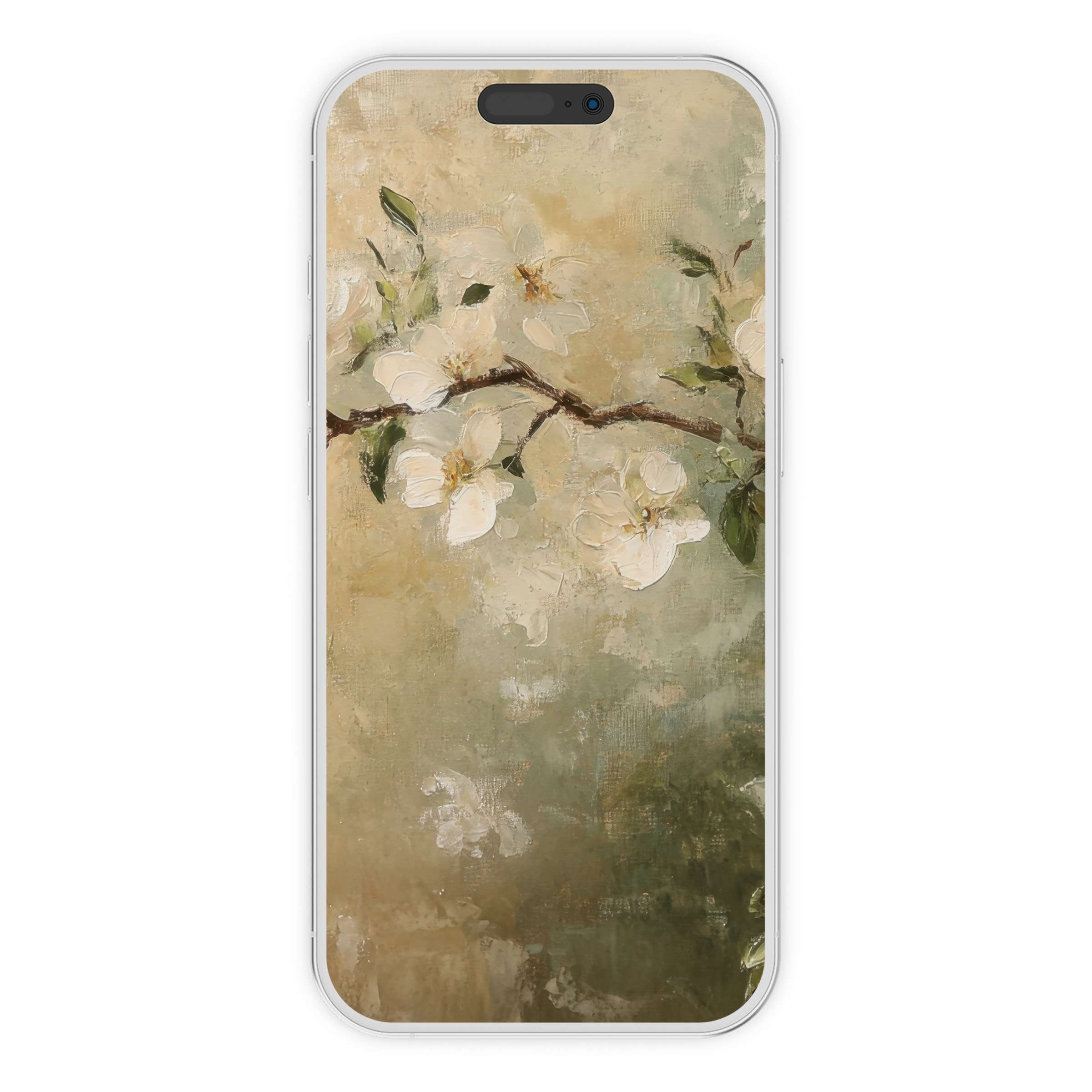 Elegant spring iPhone wallpaper phone background featuring floral art with calming tones for digital download, ideal for all devices