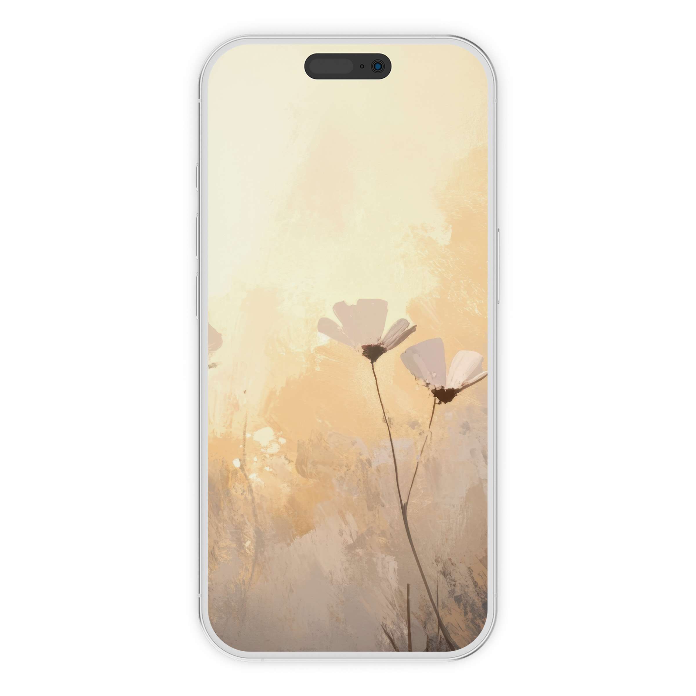 Elegant spring iPhone wallpaper featuring soft floral art in warm tones, ideal phone background for tranquil digital download designs