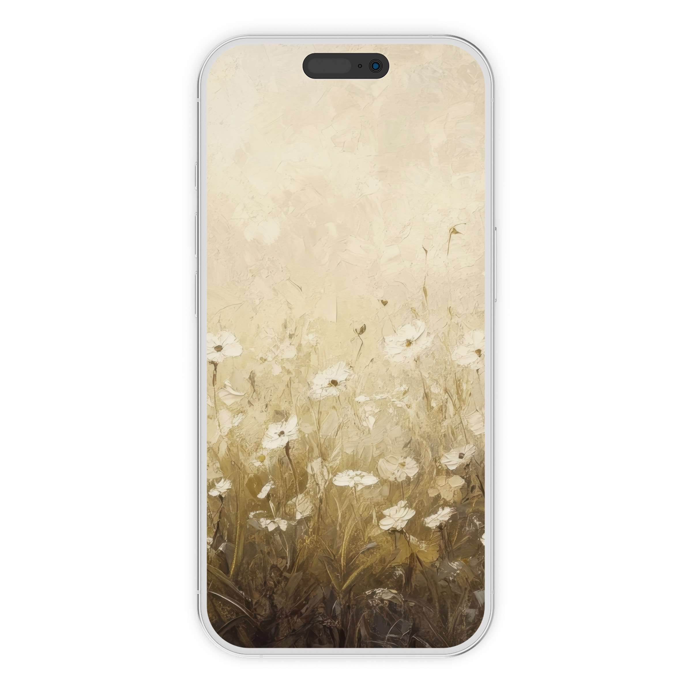 Elegant spring iPhone wallpaper with subtle beige flowers offers a serene phone background suitable for any device digital download