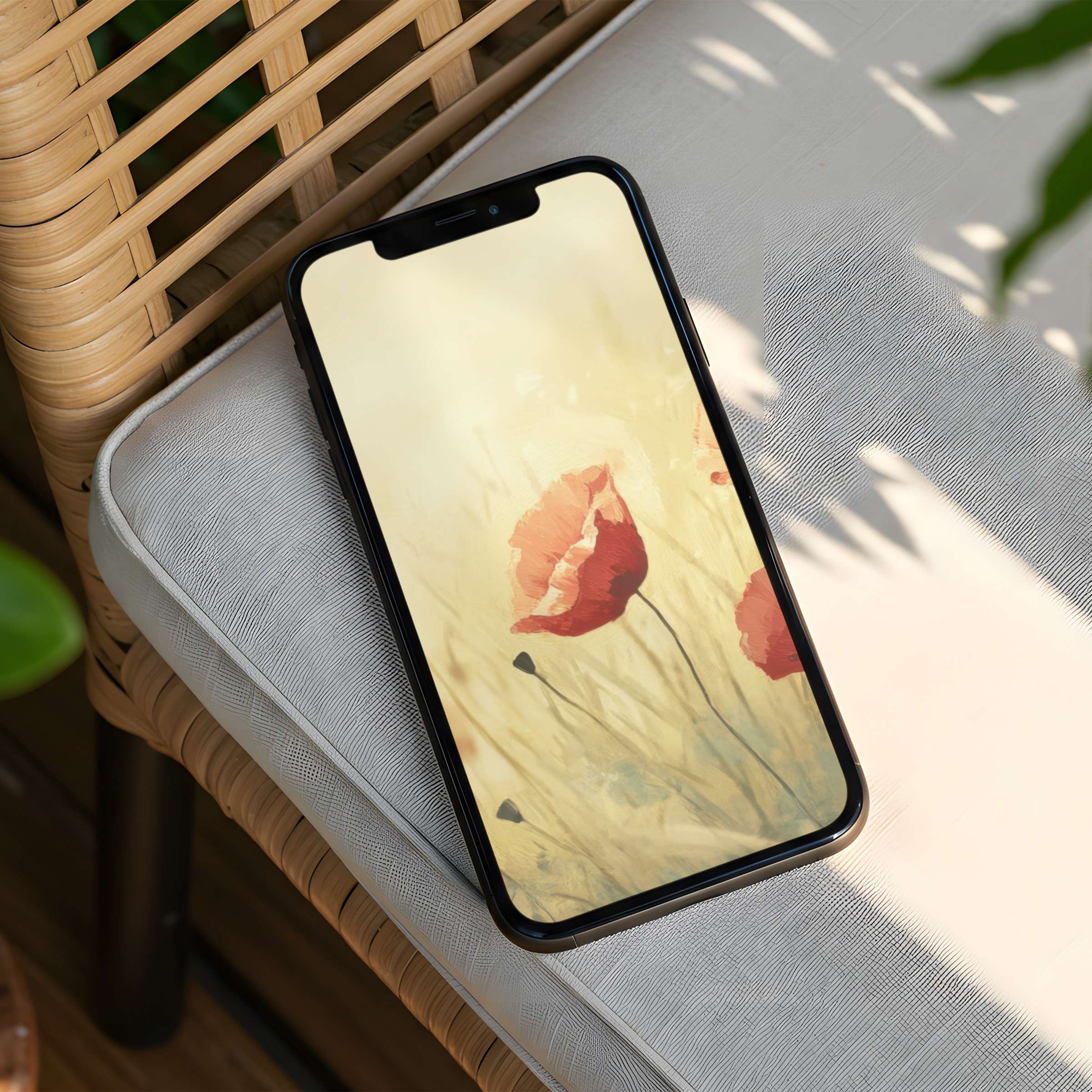 Romantic poppy art iPhone background with serene hues offers instant download for mindful phone elegance and inspiration