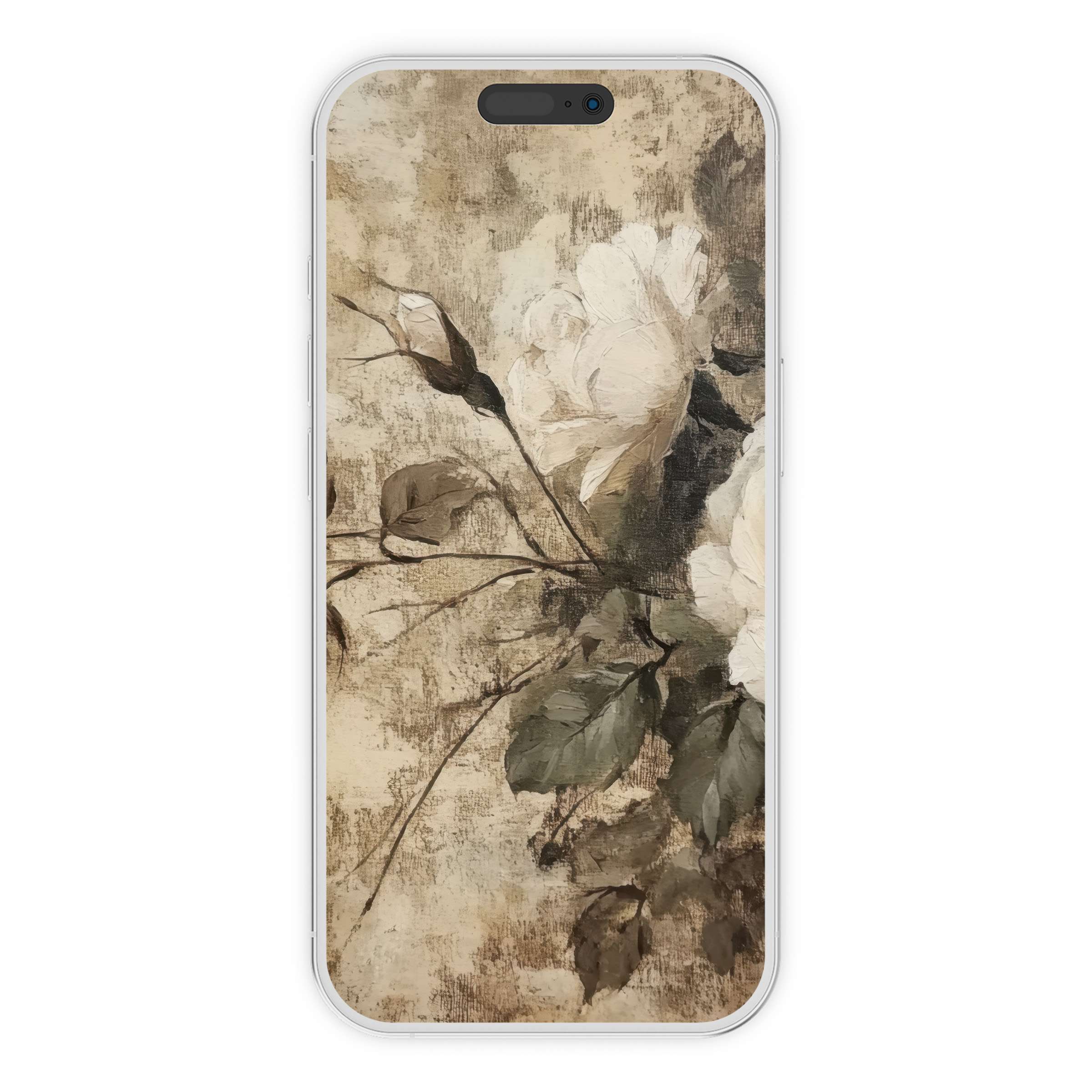 Elegant spring iPhone wallpaper with antique floral art offers a calm digital download phone background, ideal for nature lovers