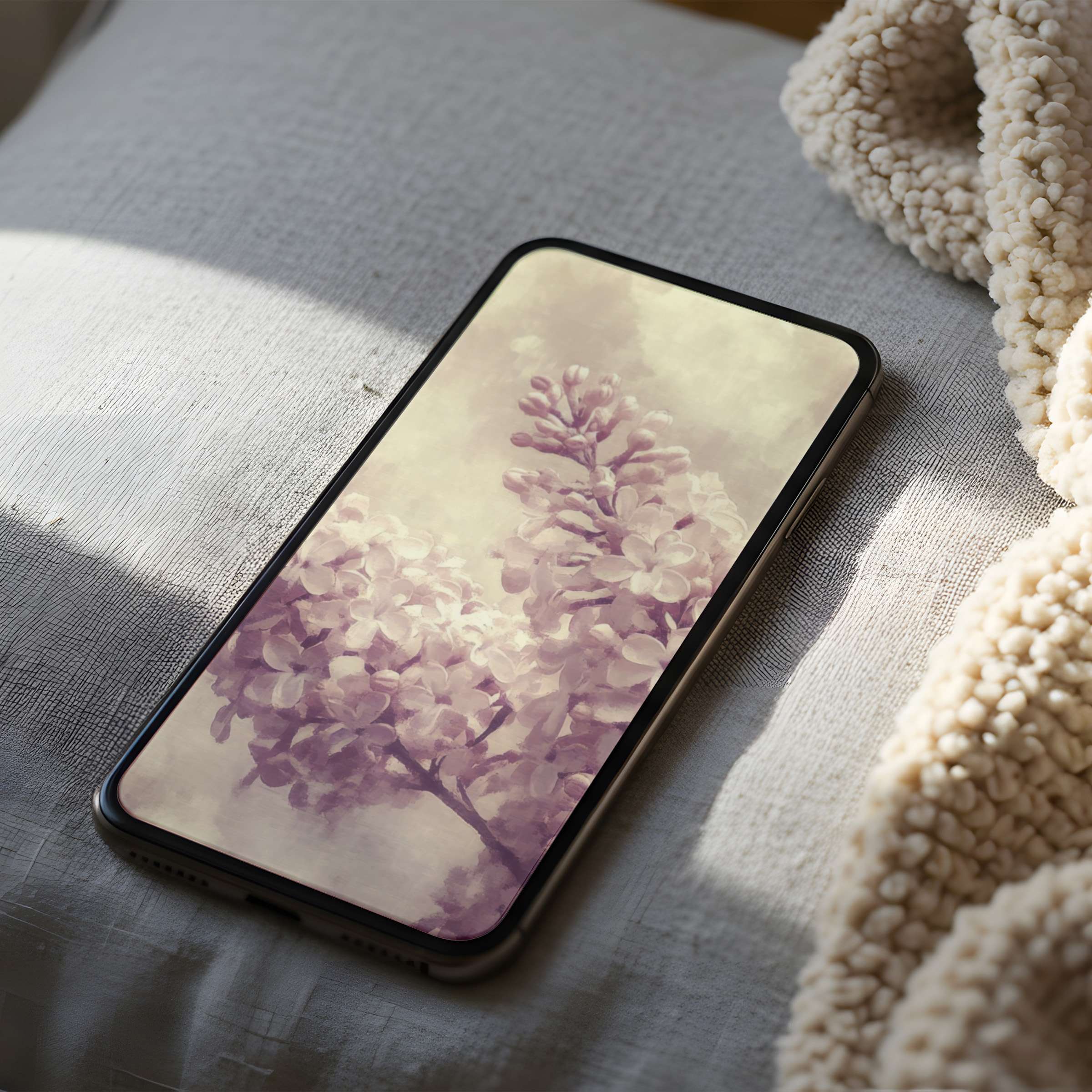 Elegant lavender floral phone wallpaper with a calming watercolor style, perfect for iPhone and Android digital download, high resolution