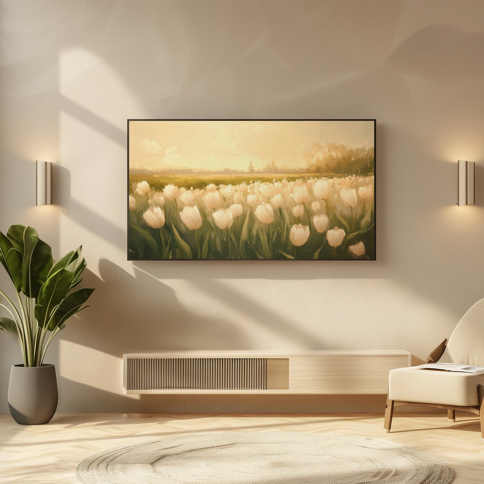 Spring Frame TV Art with Tulip Field