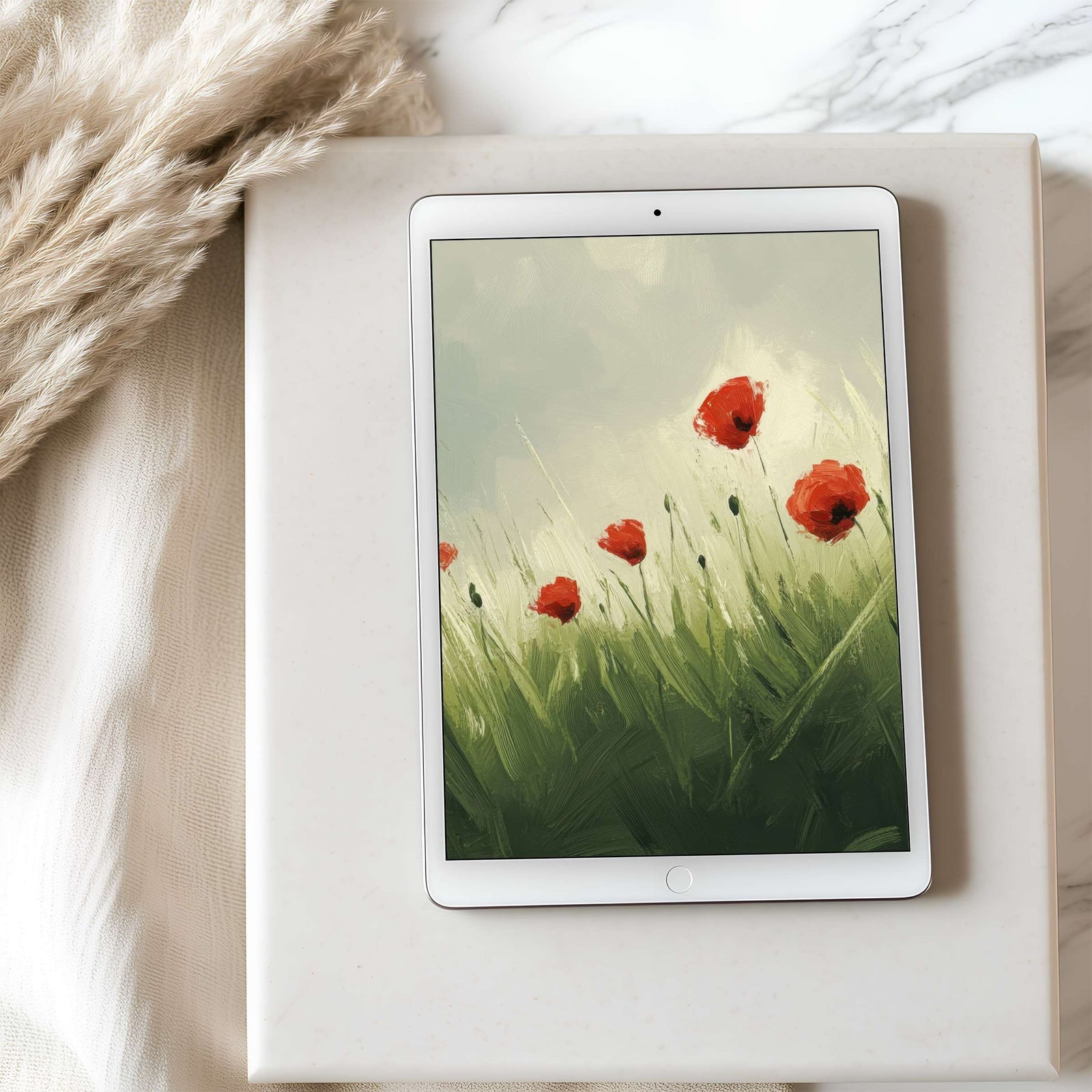 Spring iPad Wallpaper Poppies Grace Green Field Canvas