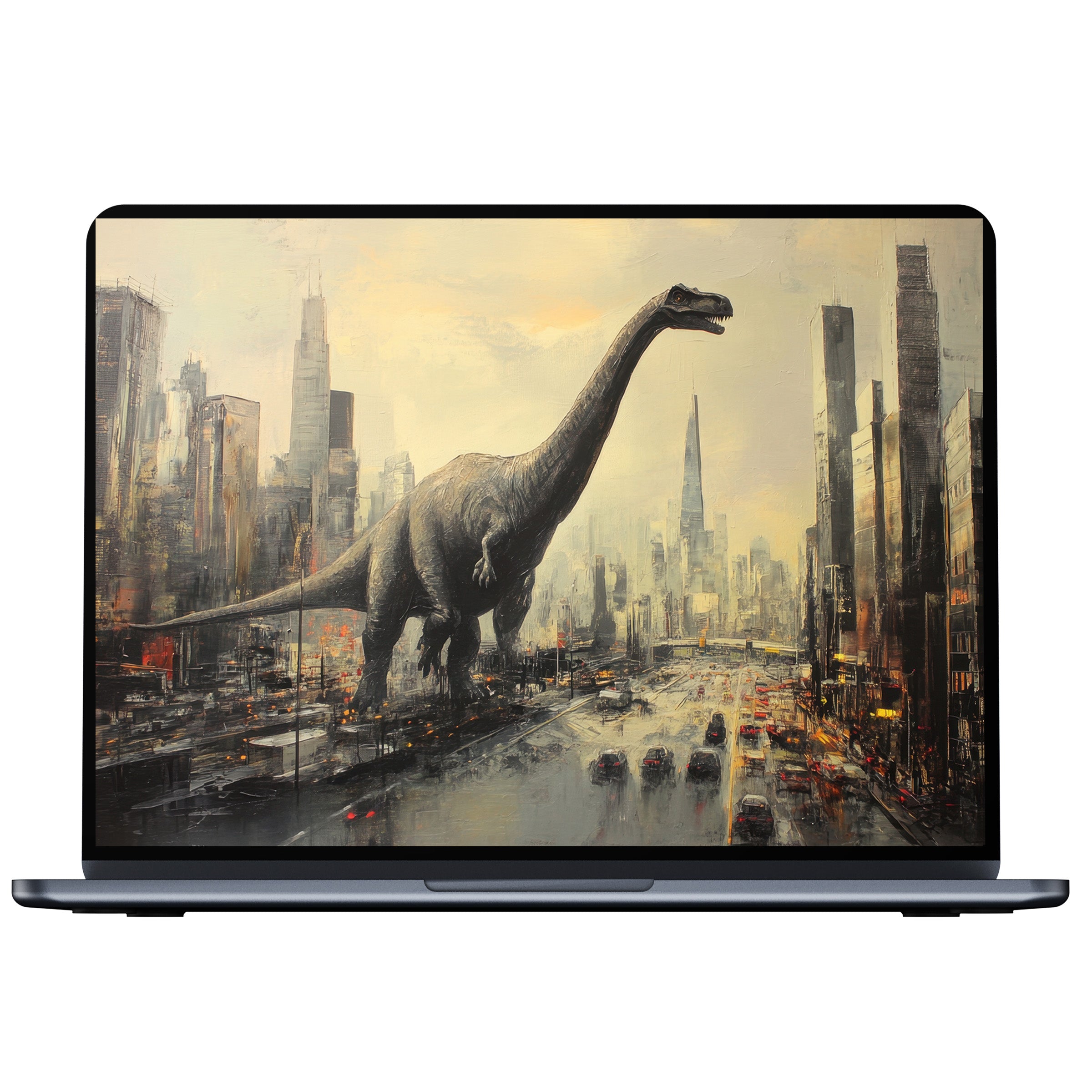Majestic dinosaur in urban street art desktop wallpaper offers elegance and wonder for PC or laptop digital download use