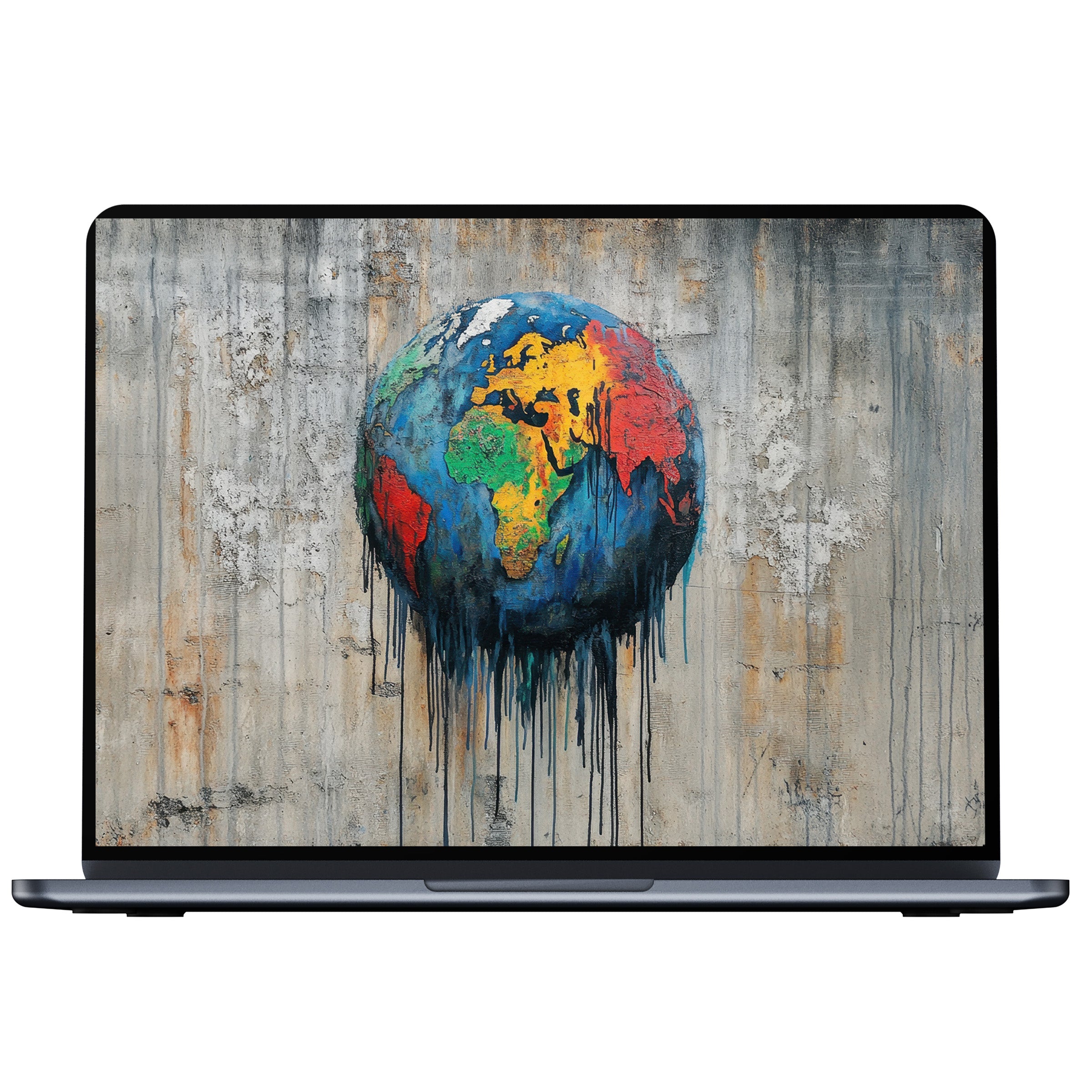 Street art desktop wallpaper featuring a colorful, dripping world map brings inspiration and mindfulness to any PC or laptop download