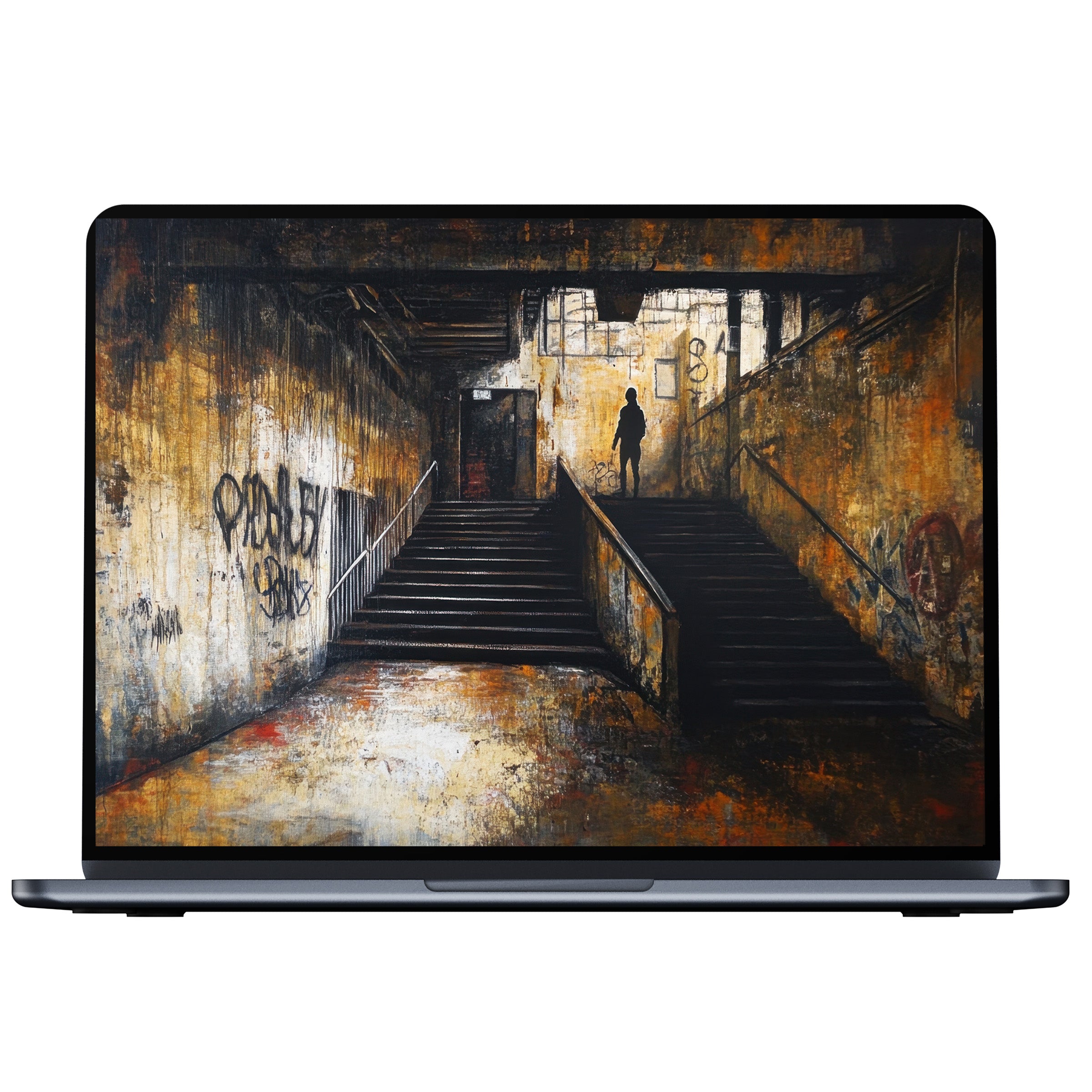 Rustic stairway street art desktop wallpaper for PC and laptop digital download Inspires calm with urban elegance and texture