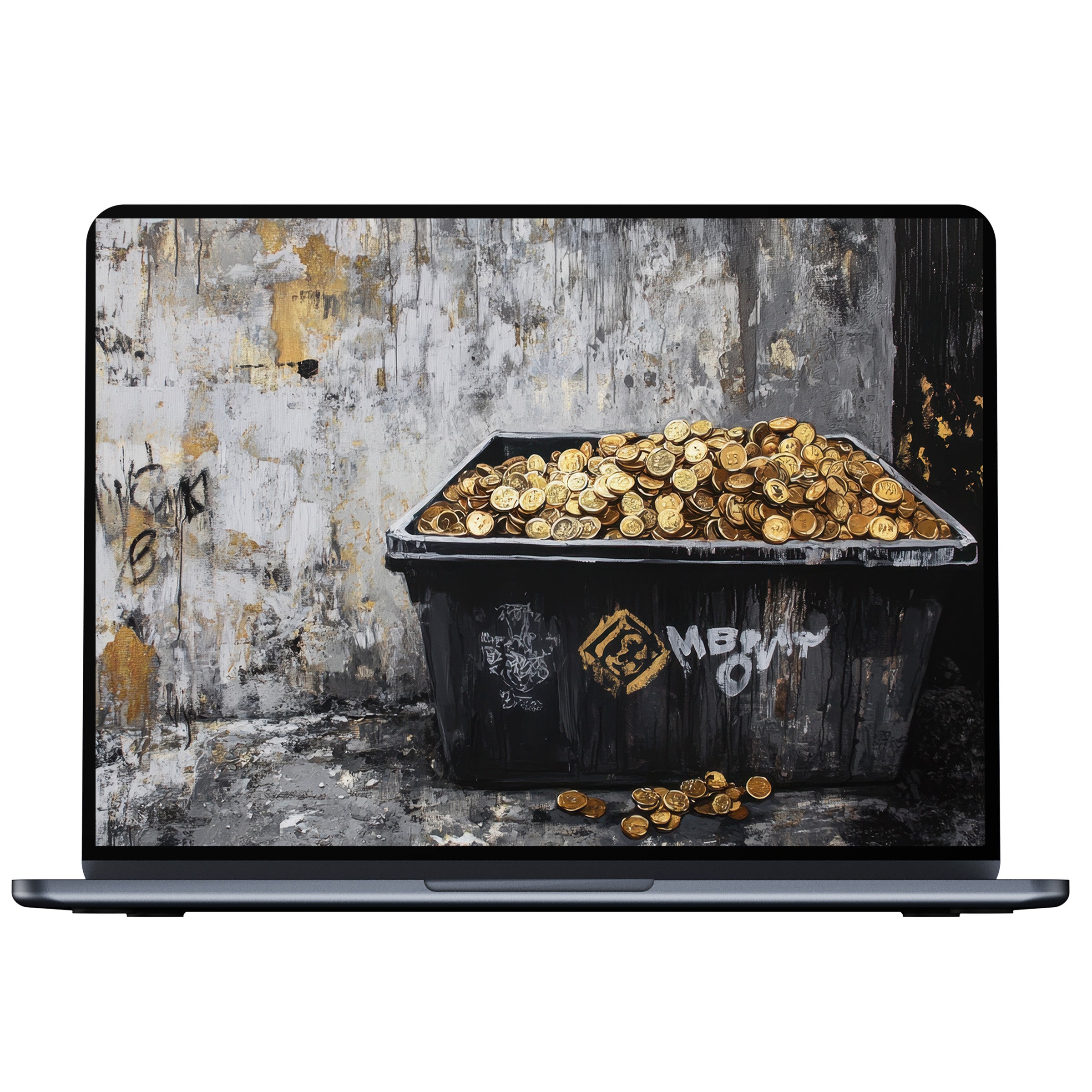 Street art desktop wallpaper with gritty textures and rich gold tones offers mindfulness inspiration for digital download on PC, Laptop, Mac