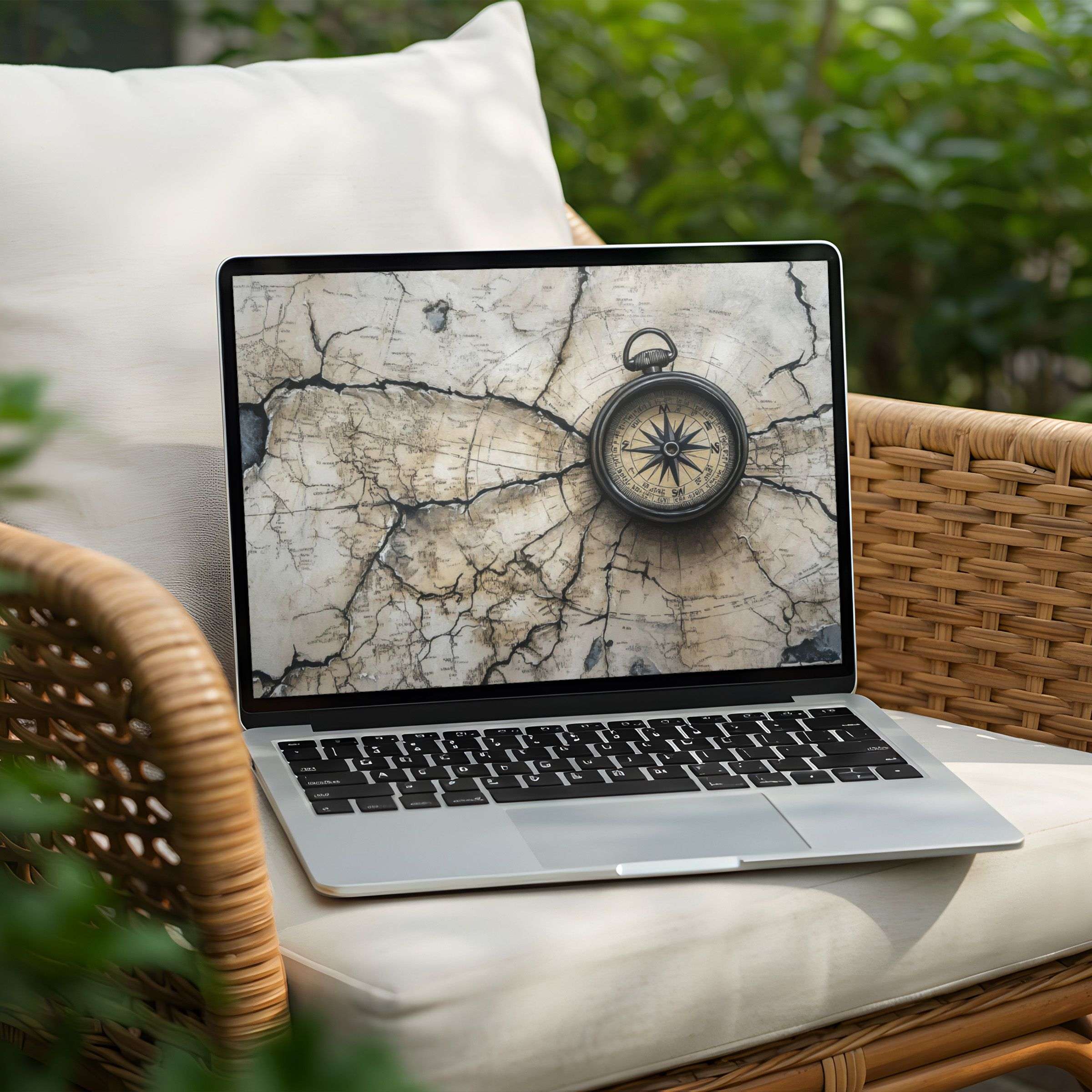 Elegant desktop background with vintage map and compass for PC or Laptop instant download inspiring calm and mindfulness