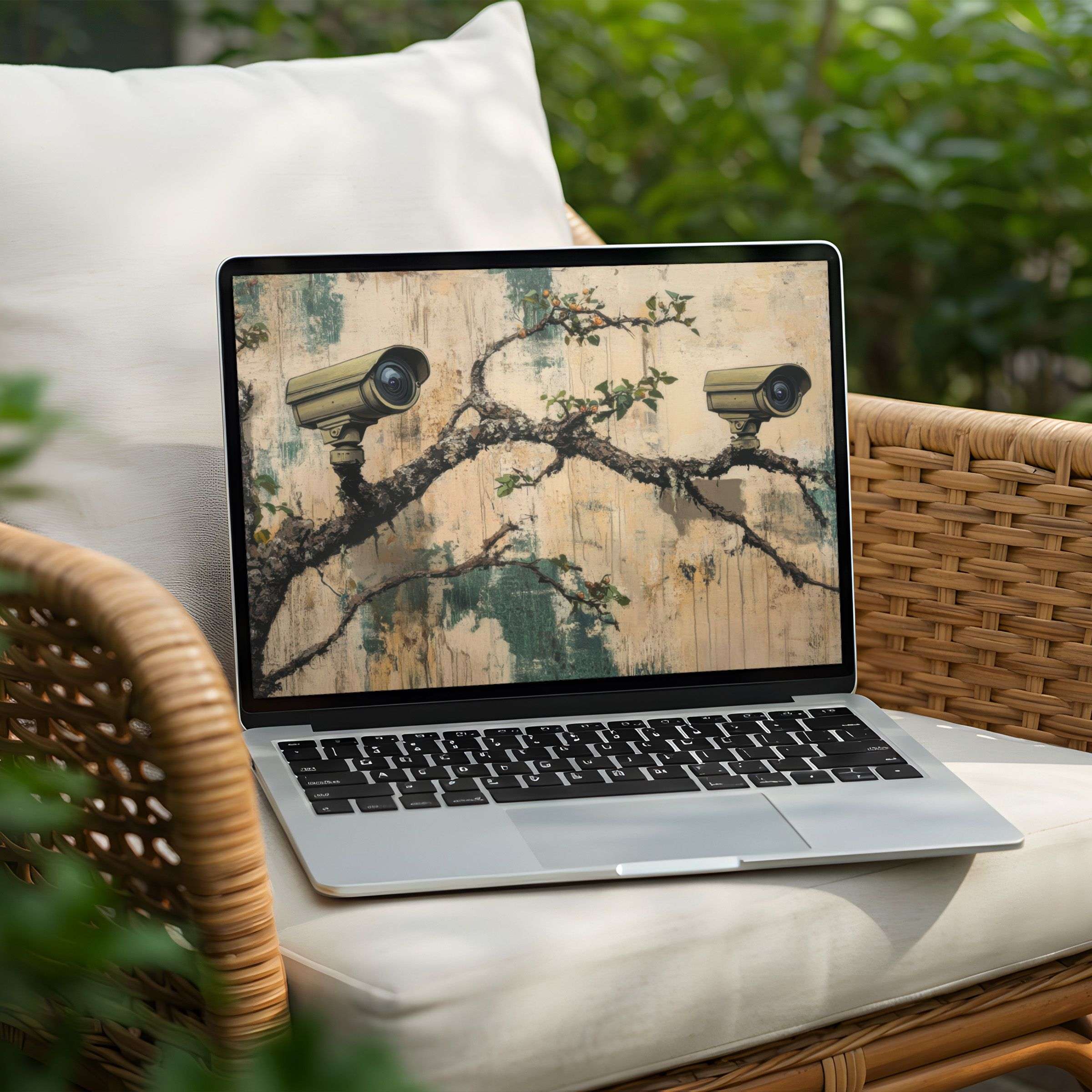 Elegant desktop background featuring serene branches and cameras available for instant download to inspire your Laptop or PC workspace