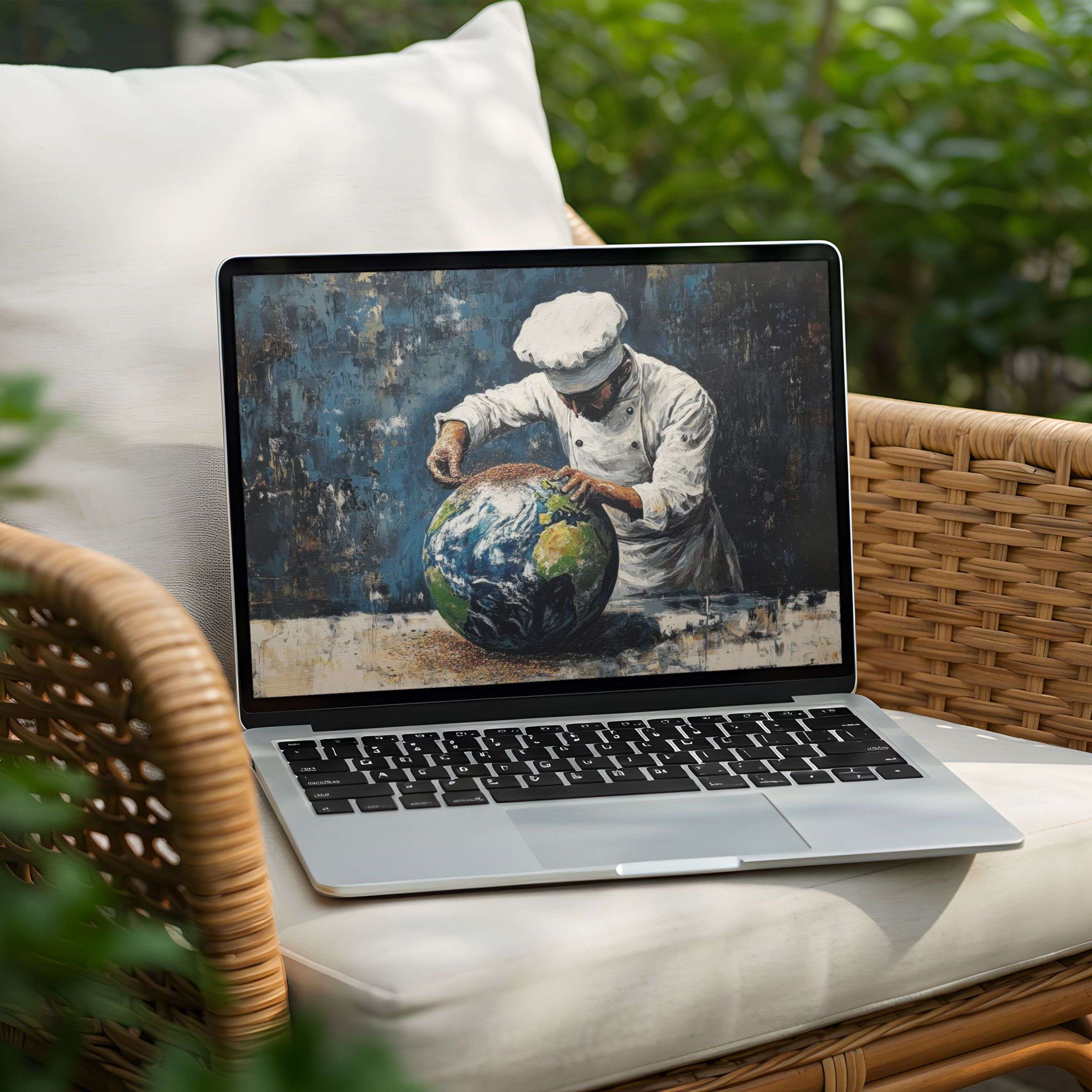 Elegant desktop background featuring a chef crafting the Earth on a PC or Laptop evokes calm and inspiration instant download