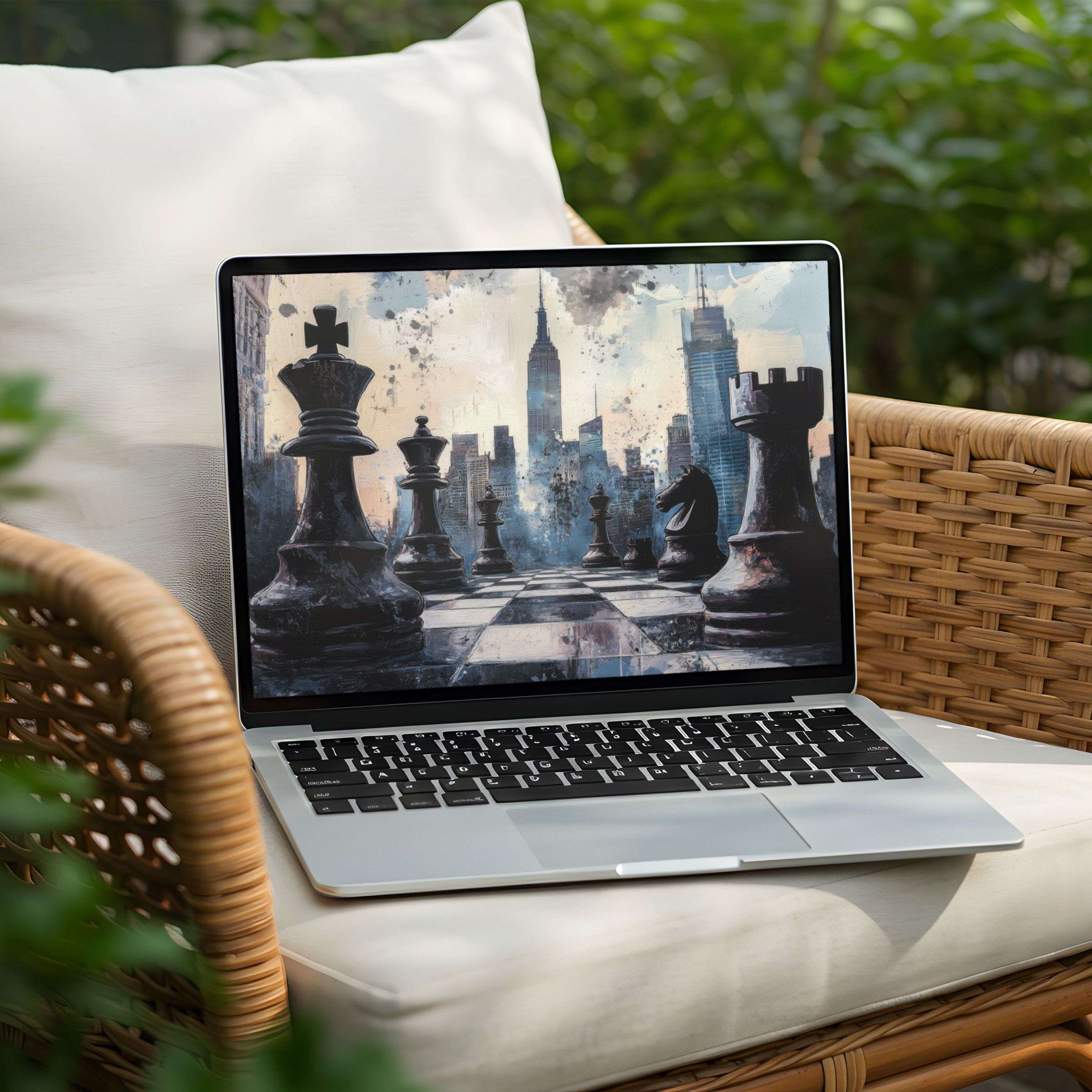 Elegant cityscape chess art for calm and inspiring desktop background PC Laptop users enjoy instant download today for mindfulness