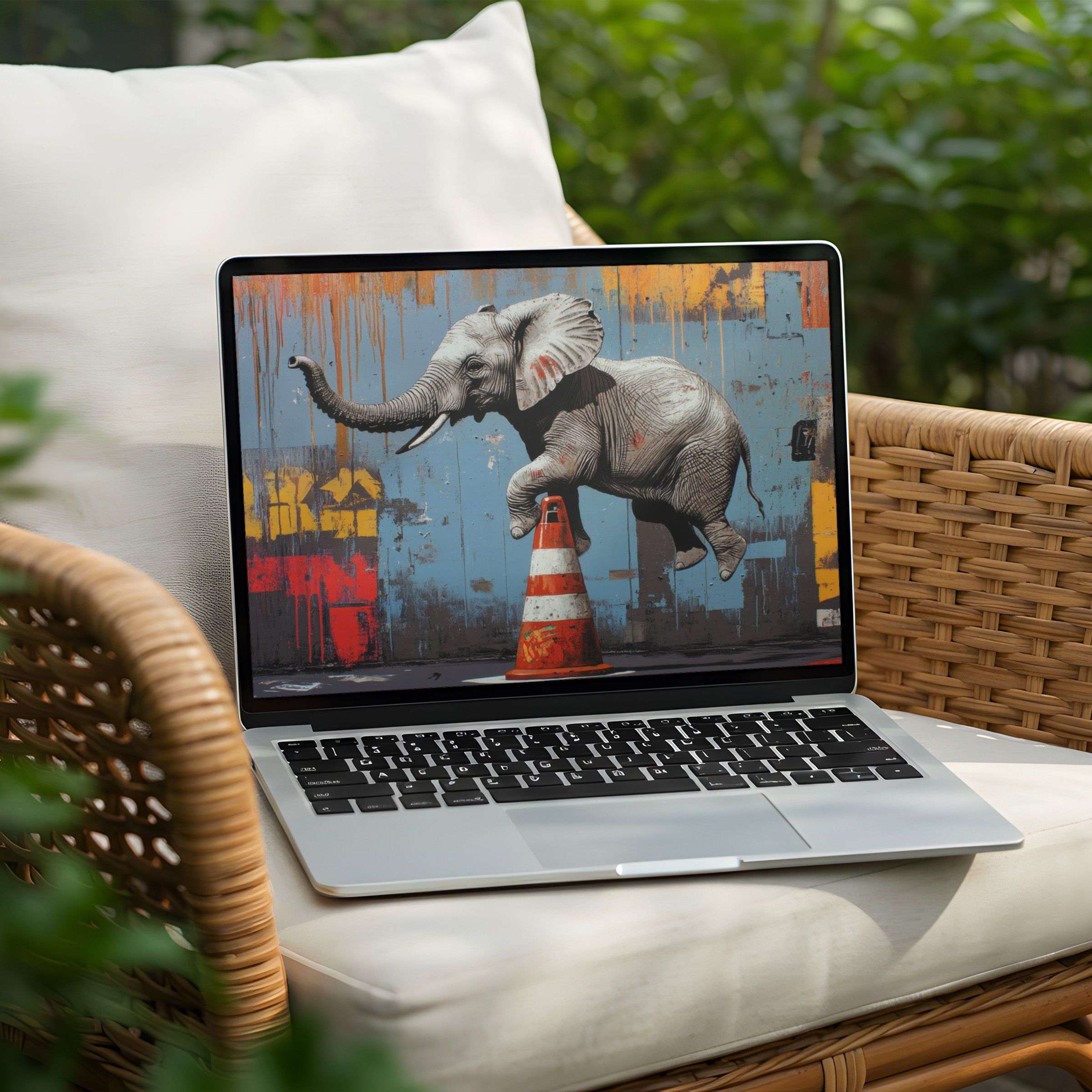 Vibrant elephant street art desktop background for PC or Laptop brings elegance and inspiration through instant download treasures