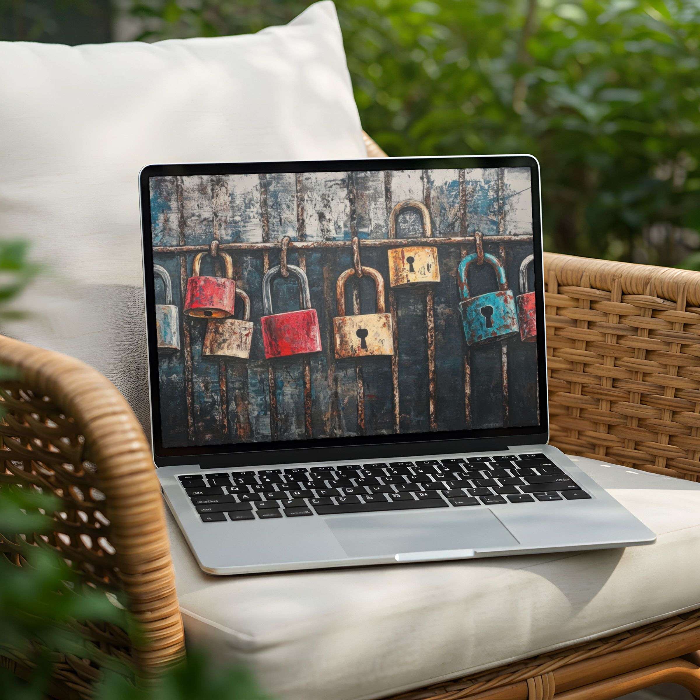 Vibrant padlocks on a rustic background for a desktop background instant download PC or laptop inspires calm and mindfulness