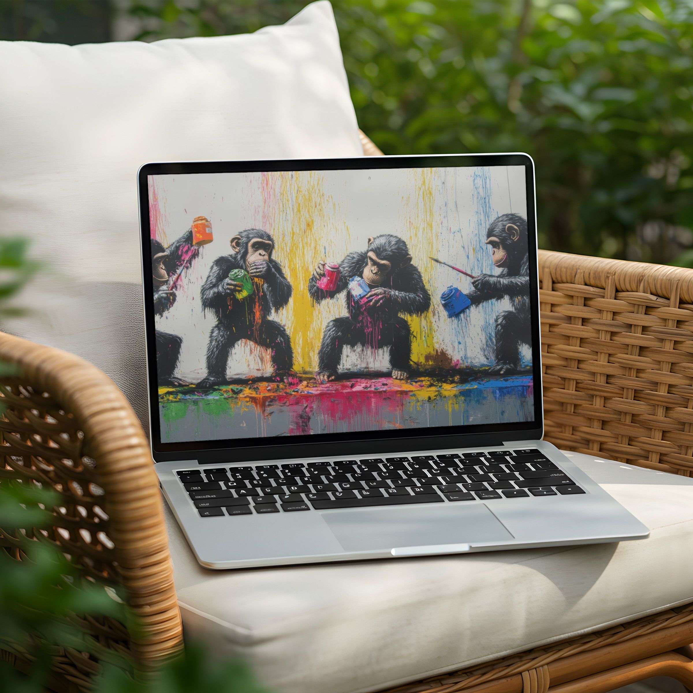 Vivid monkey artwork creates a colorful desktop background for PC and Laptop, offering instant download for mindful inspiration
