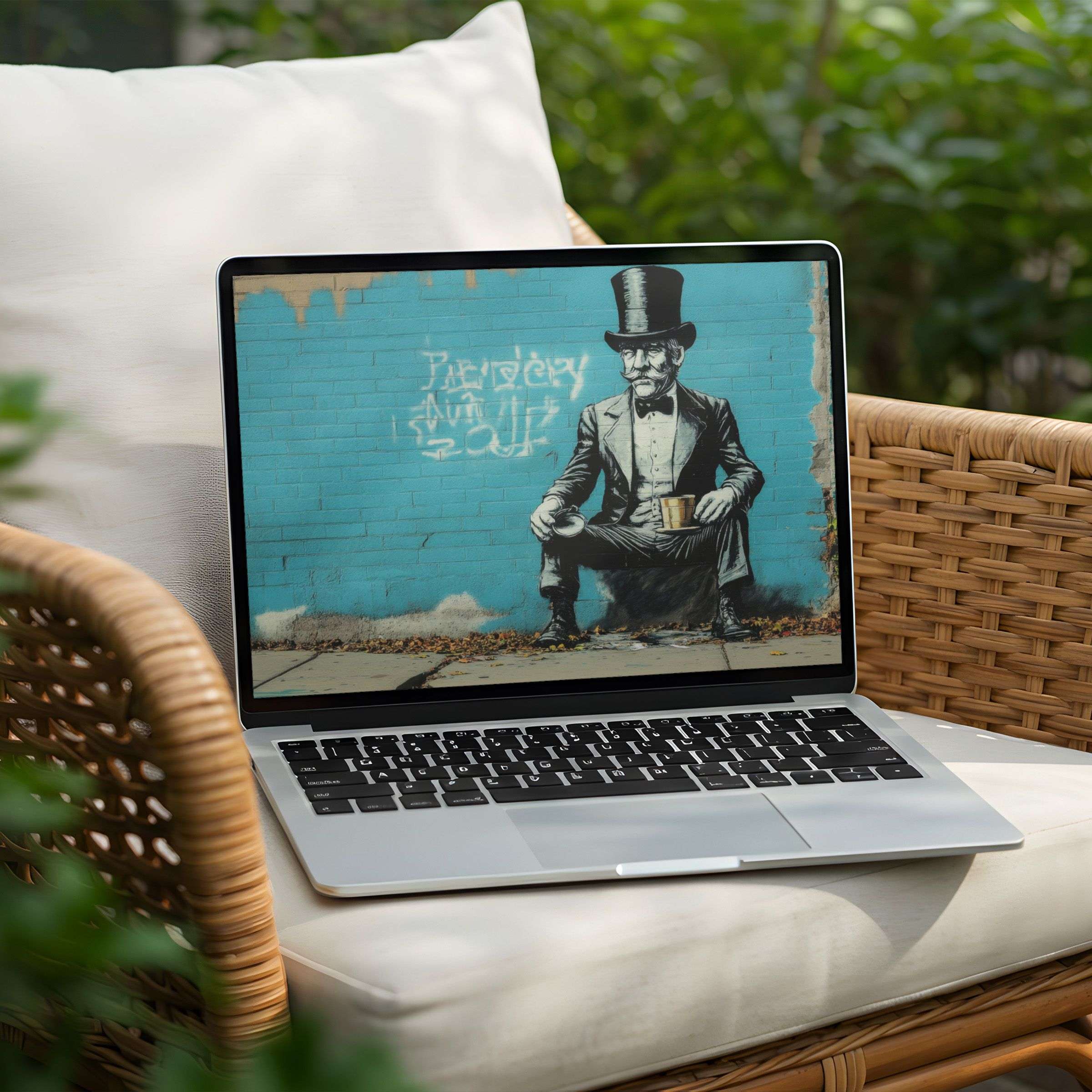 Inspirational desktop background for PC and laptop with stylish street art in blue for calm, mindful elegance, instant download