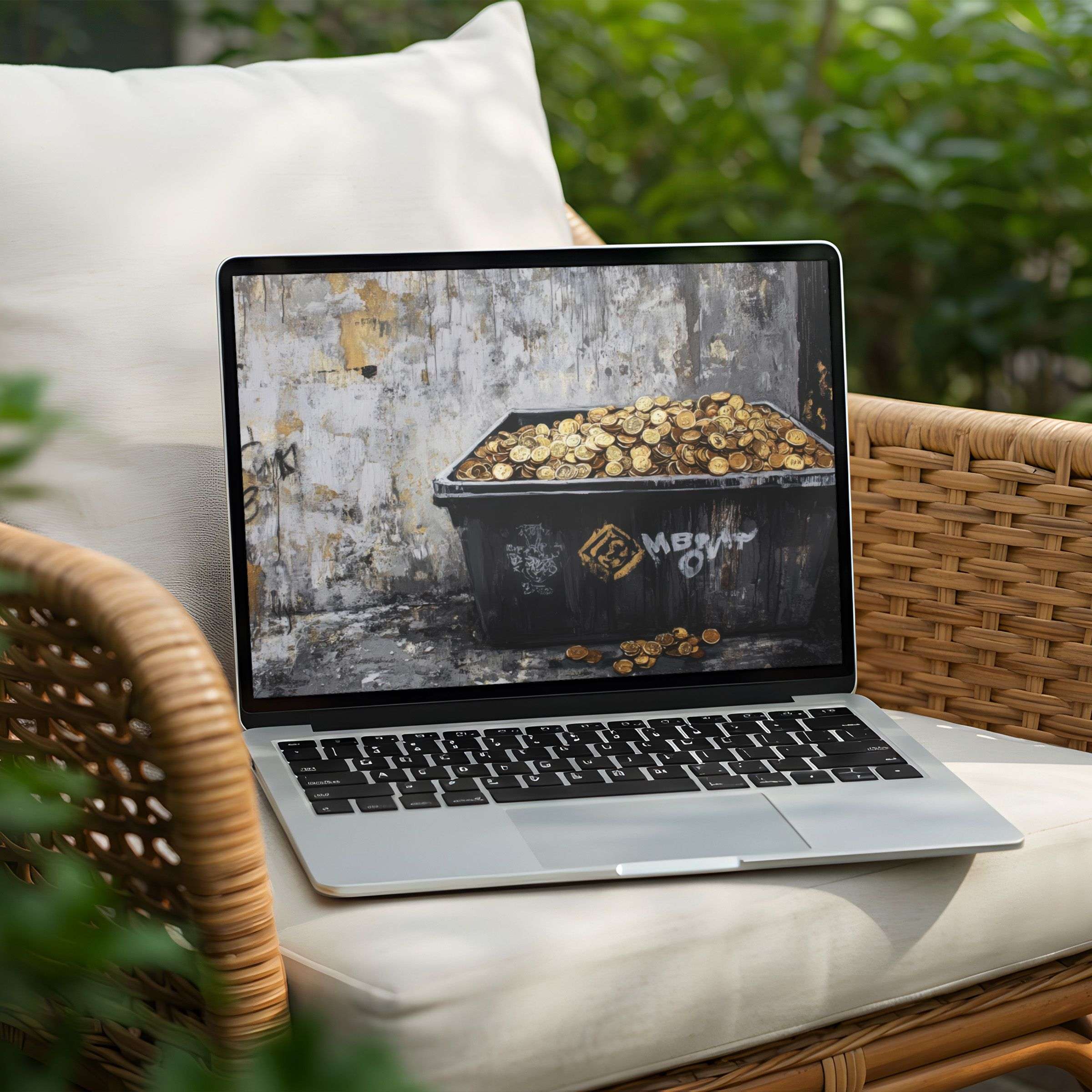 Download this elegant desktop background featuring a pile of gold coins on a PC, enhancing inspiration on your laptop instantly
