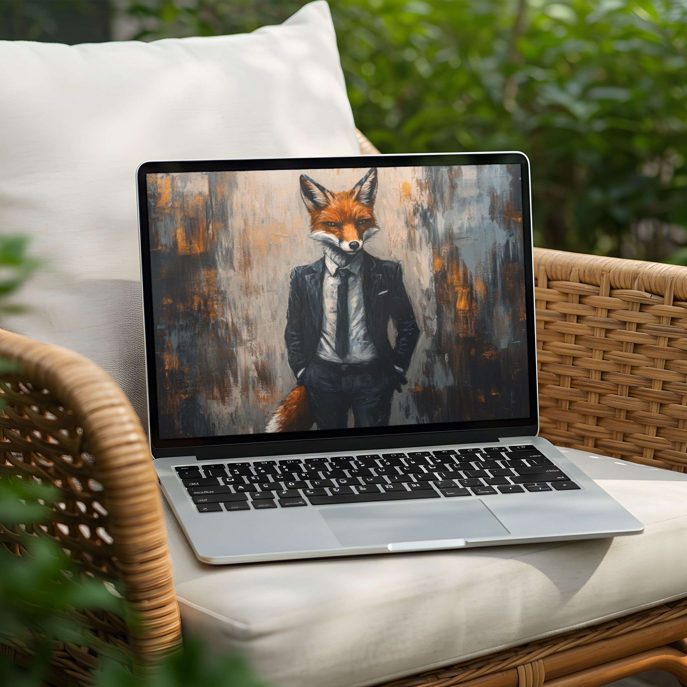 Elegant fox painting on a stylish PC or laptop desktop background for instant download brings calm and inspiration