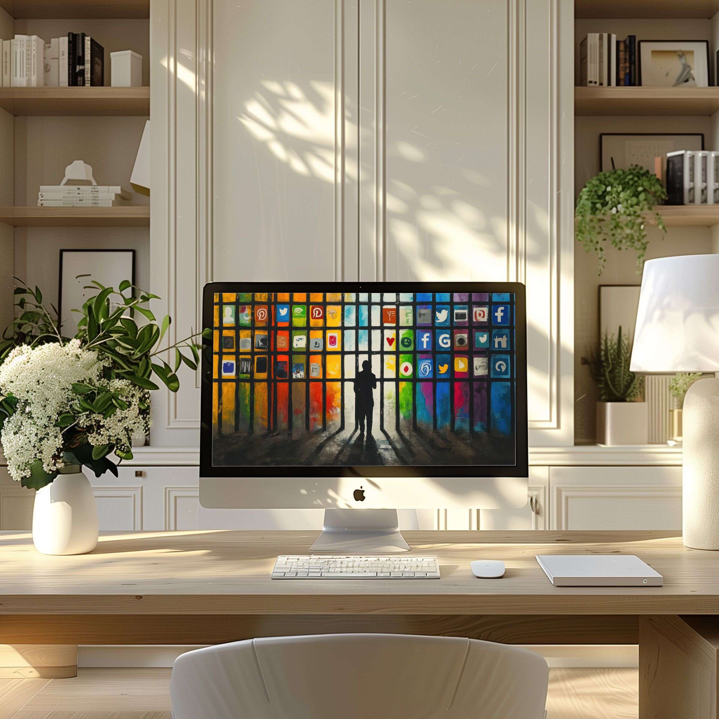 Elegant digital art wallpaper for computer enhancing modern home office calm fits PC laptop ultrawide digital download