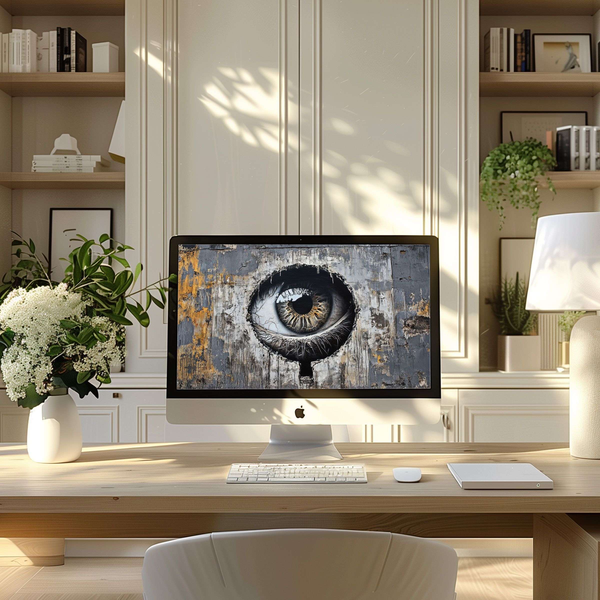 Elegant wallpaper for computer displays striking eye art, enhancing your PC or laptop with calm inspiration and modern style