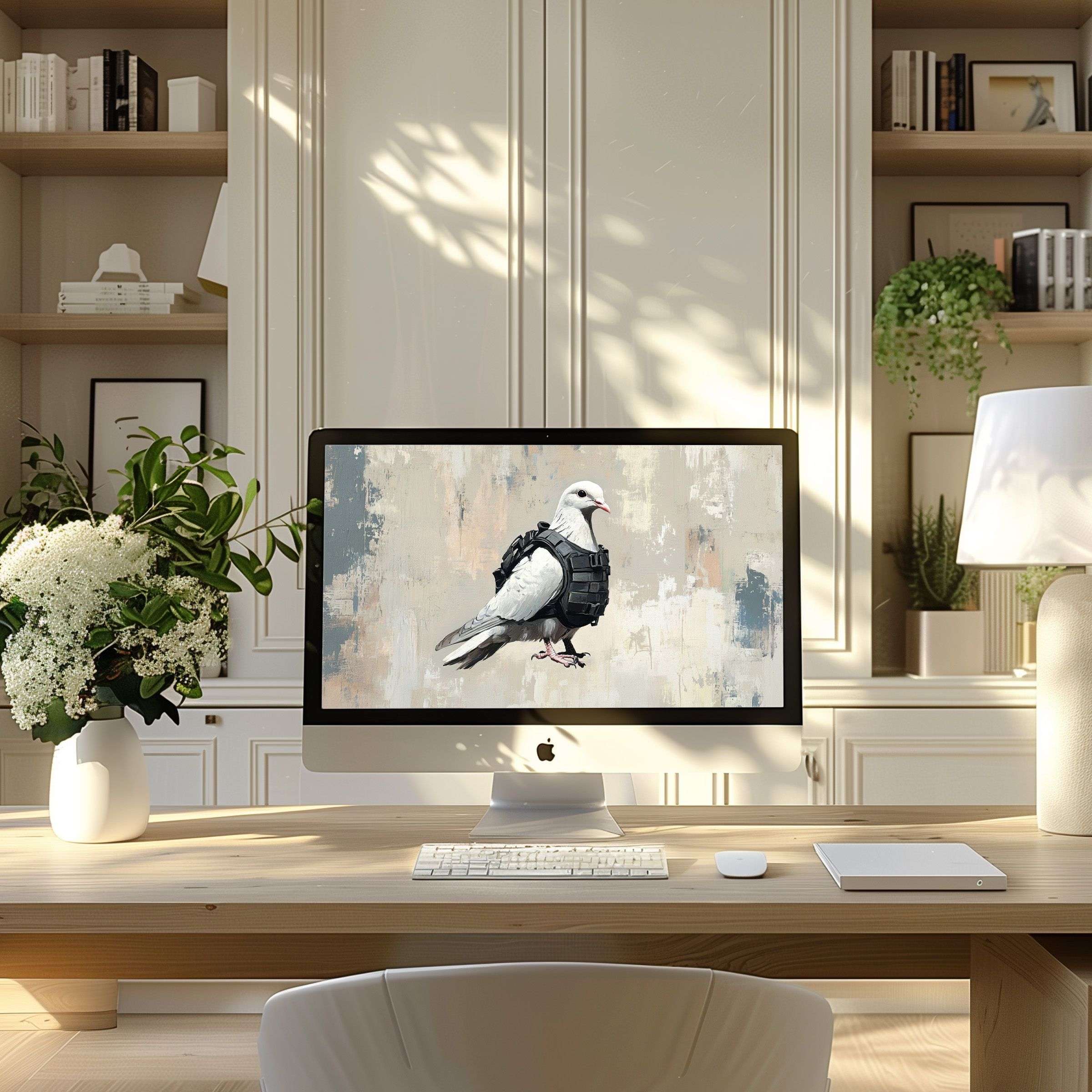 Inspiring dove-themed wallpaper for computer brings elegance to modern home office, perfect for PC or laptop digital download