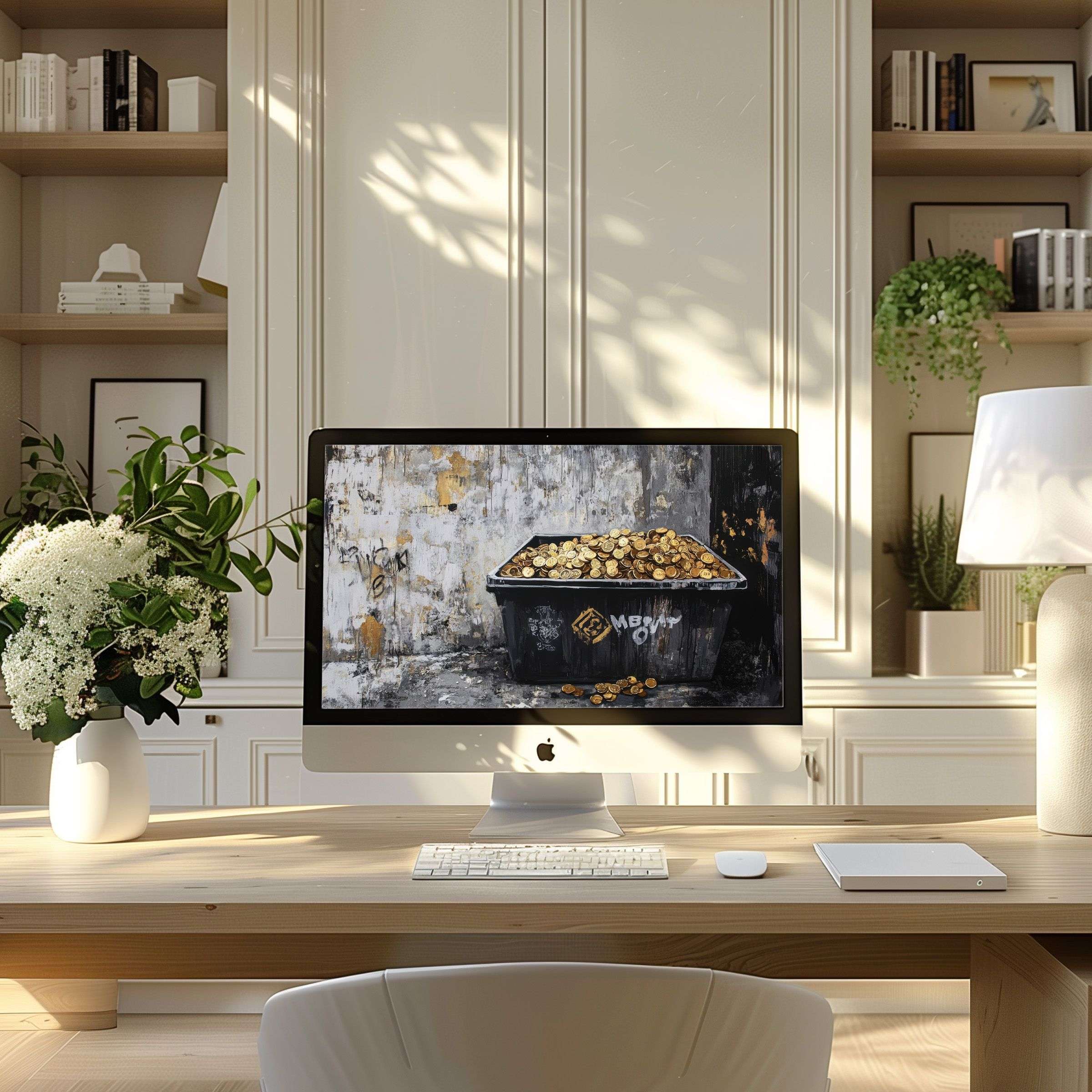 Elegant wallpaper for computer features rustic art and complements modern home office, perfect for PC, laptop, and ultrawide screens
