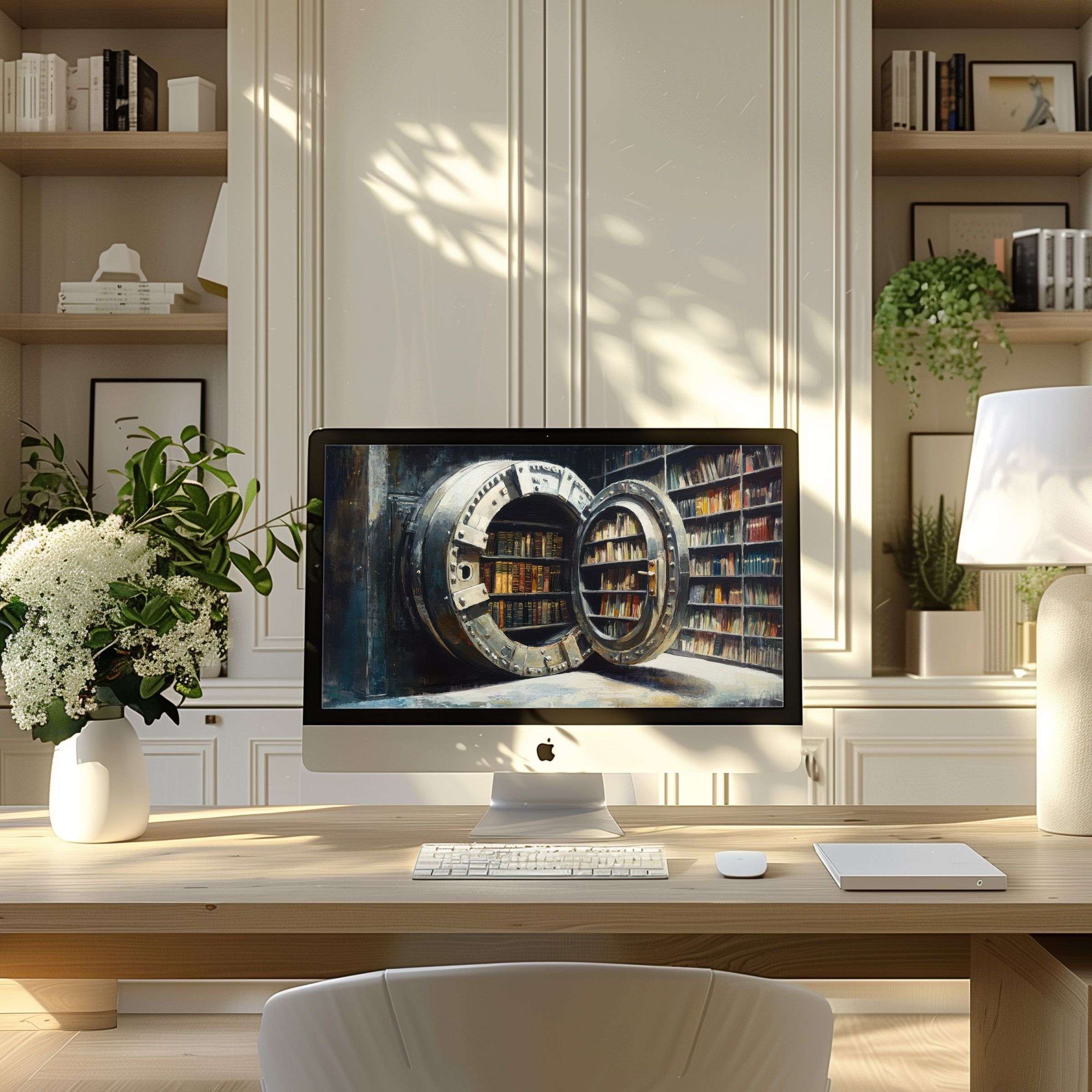Inspirational wallpaper for computer and laptop featuring an elegant vault library, ideal for modern PC setups and digital downloads