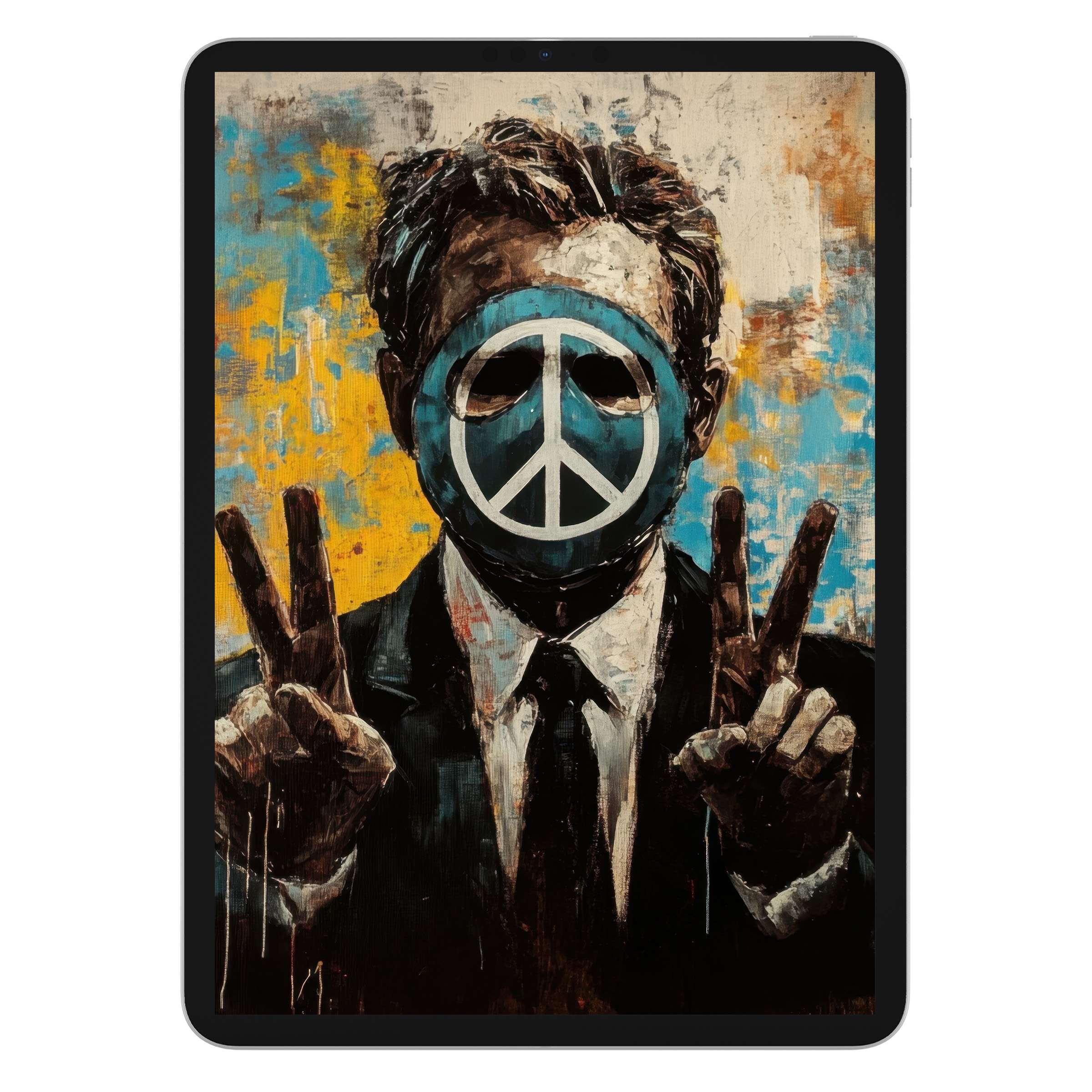 Inspiring street art iPad wallpaper with vivid colors and textured background, ideal for tablet digital download, evokes peace