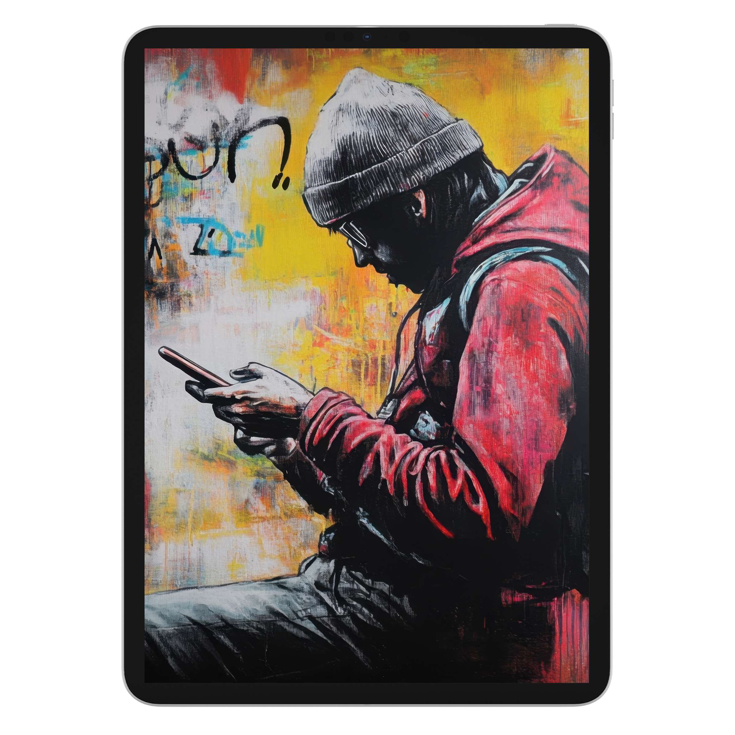 Street art iPad wallpaper with vivid colors, offers a digital download for a serene background fitting any tablet, including Samsung
