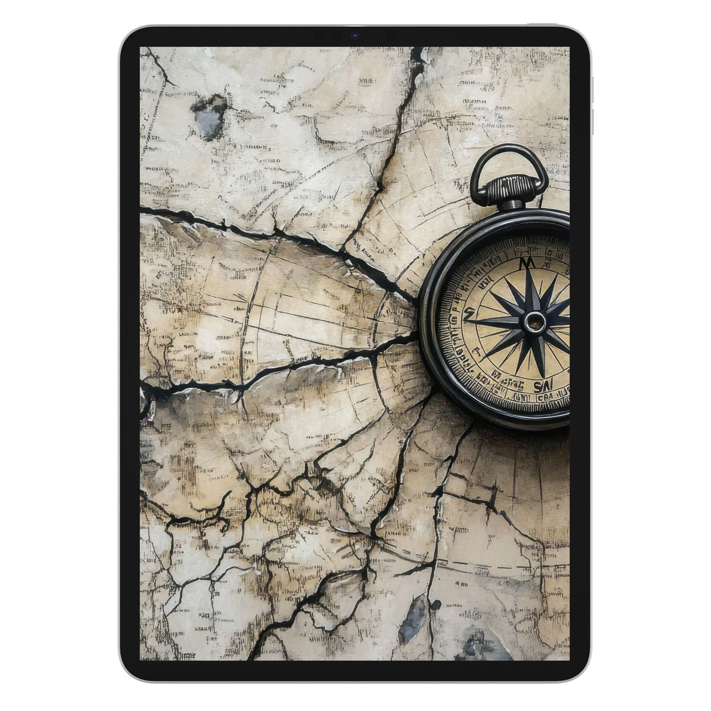 Elegant retro map and compass create a sophisticated street art iPad wallpaper ideal as a digital download for tablet background