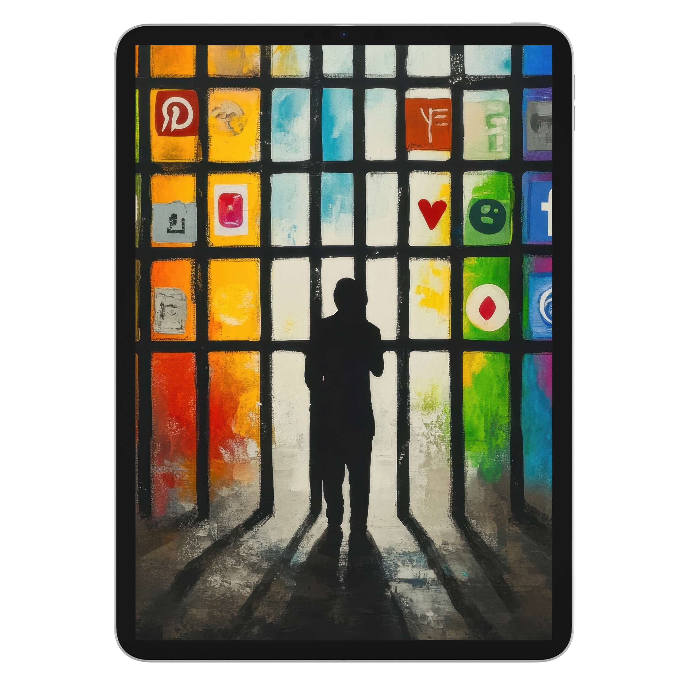 Street art iPad wallpaper with vibrant colors and silhouette offers calm elegance as a digital download for tablet background use