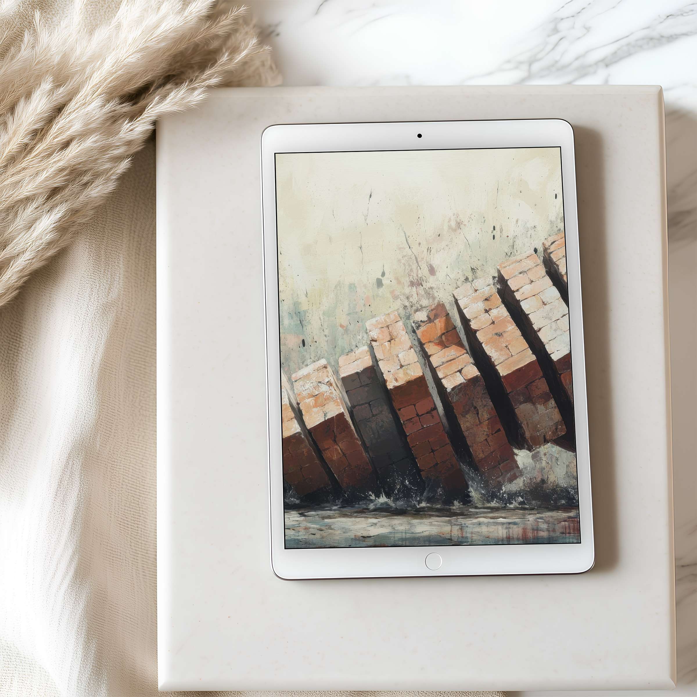 Tablet wallpaper featuring abstract brick motifs in earthy tones, offering a curated, high-resolution digital download for iPad users