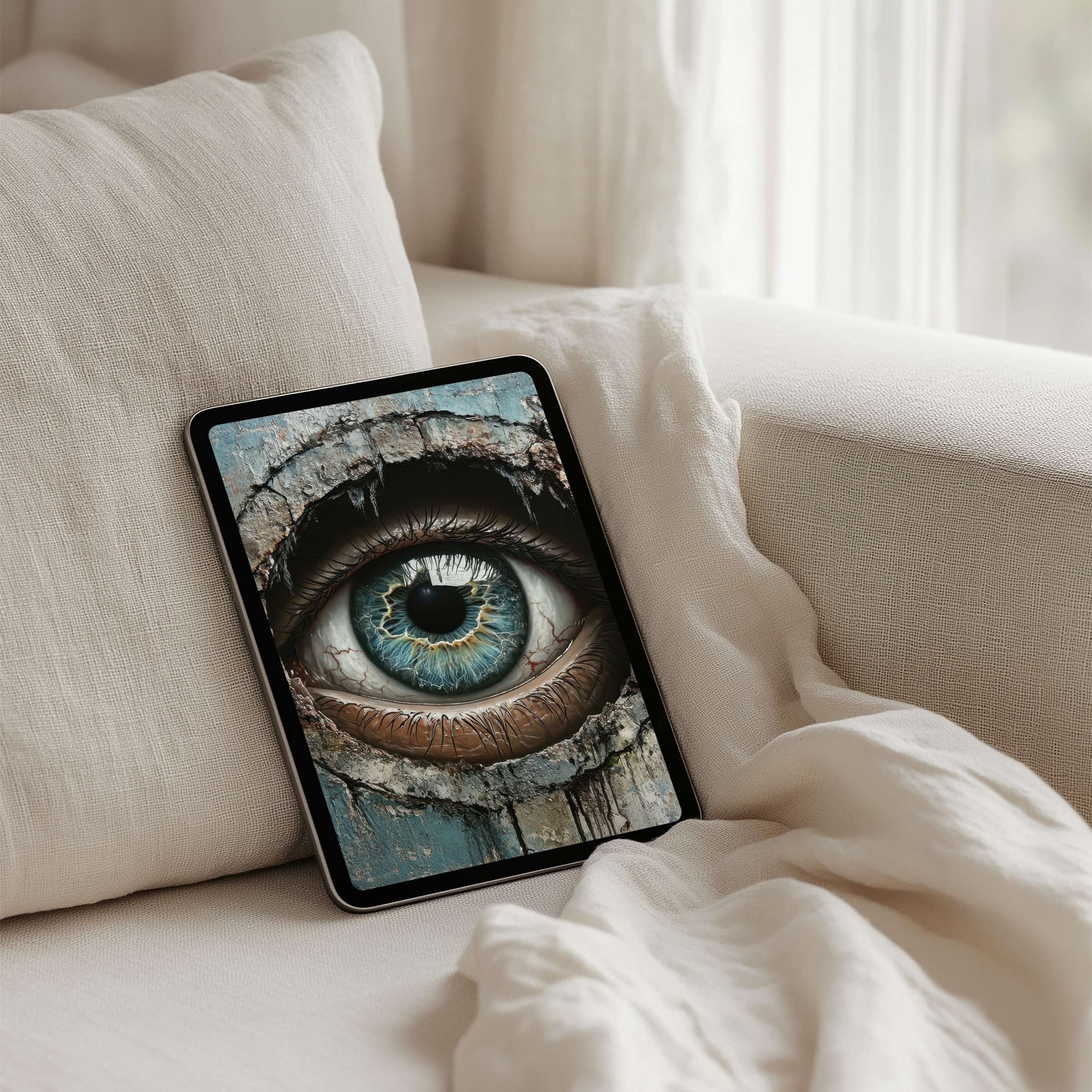 Mystical eye iPad background for instant download evokes calm and inspiration, perfect for tablet elegance and mindfulness